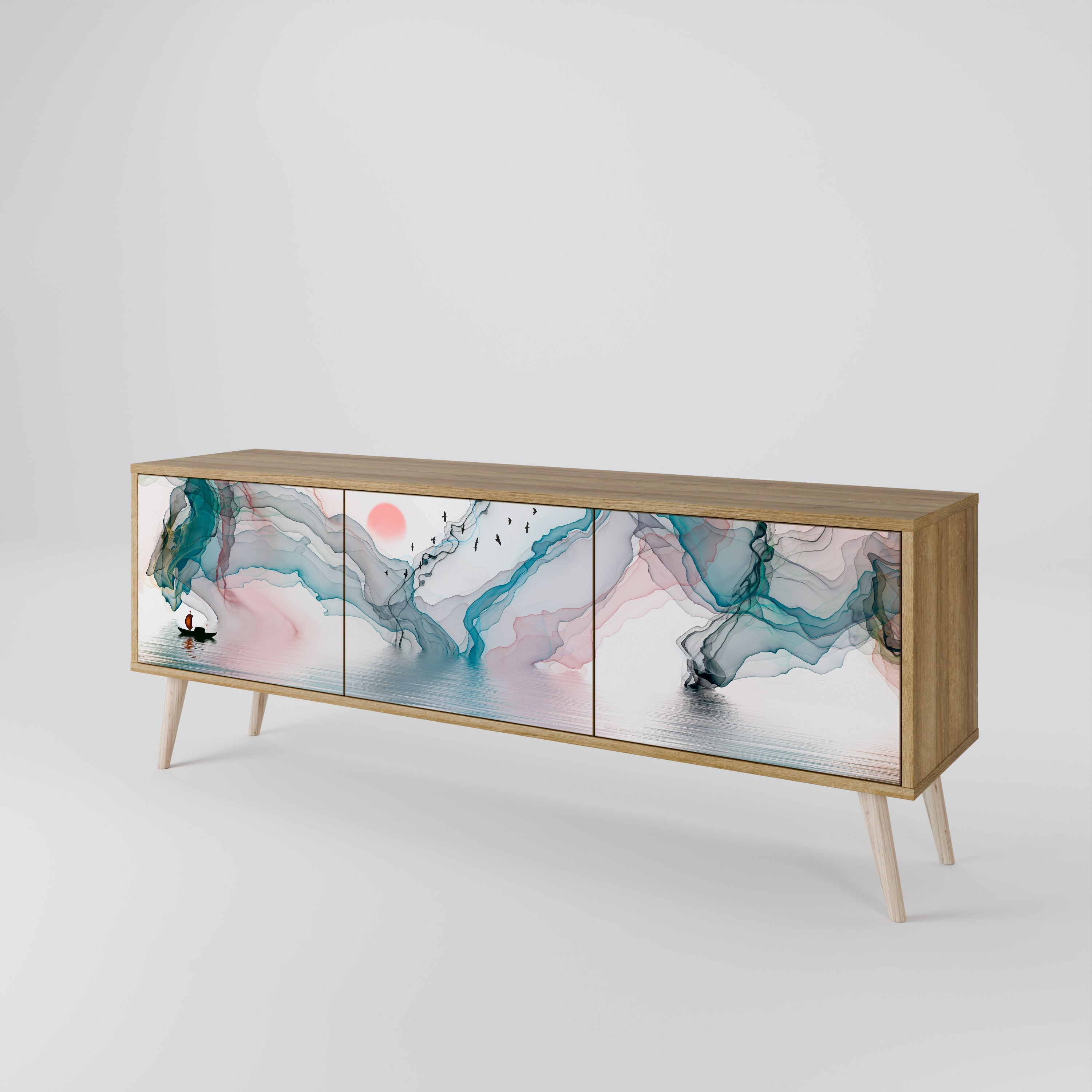 Meuble TV 3 portes VELVET CROSSING effet chêne