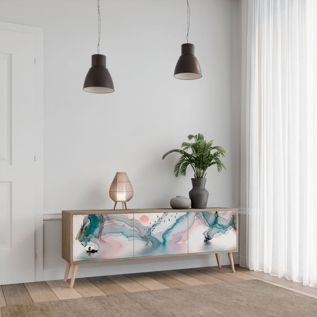 Meuble TV 3 portes VELVET CROSSING effet chêne