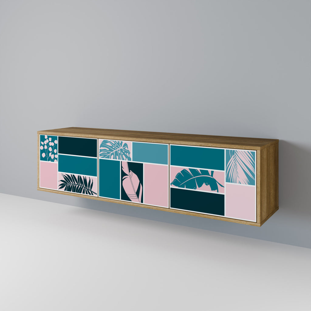 COMBINAISON DE FORMES Meuble TV 3 portes effet chêne