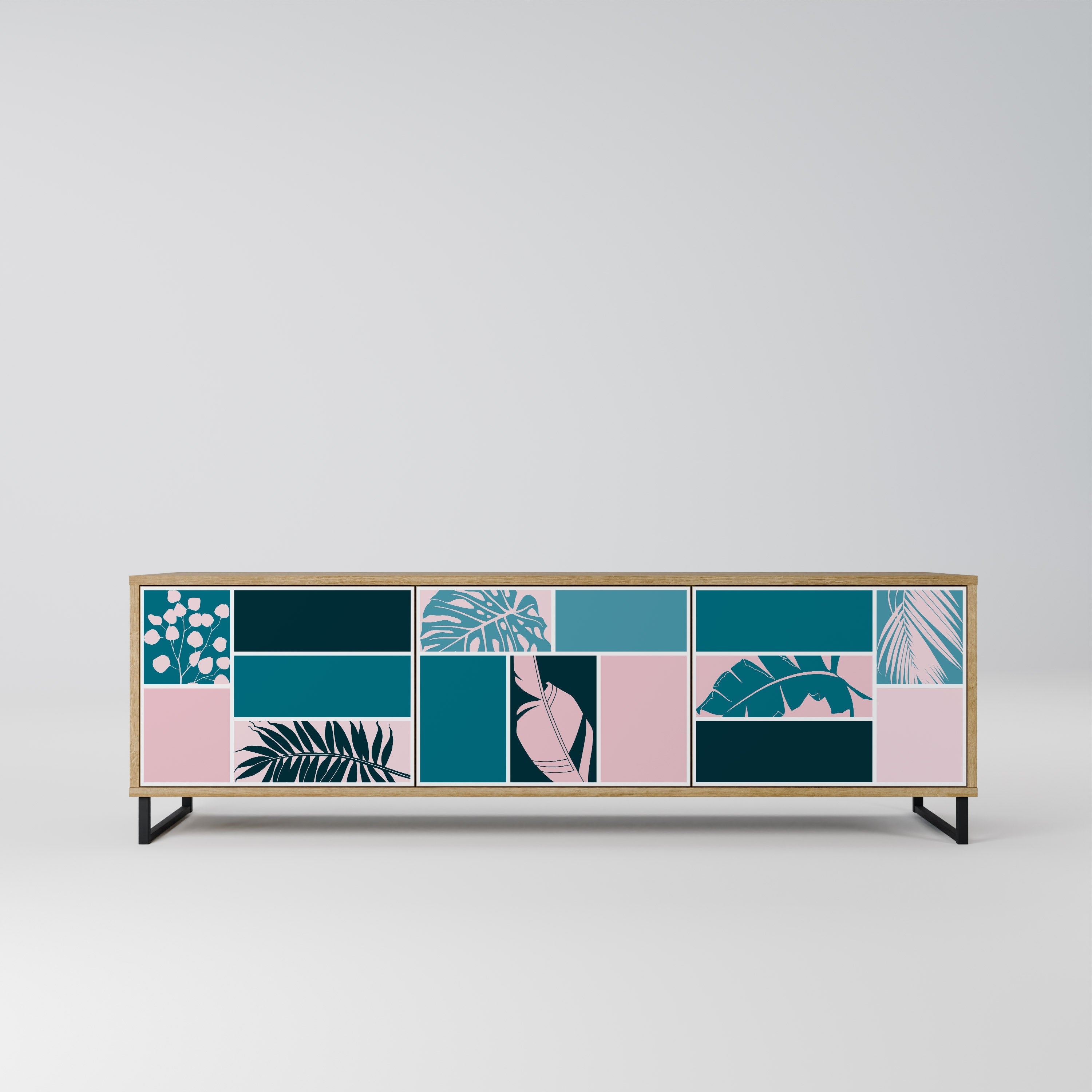 COMBINAISON DE FORMES Meuble TV 3 portes effet chêne