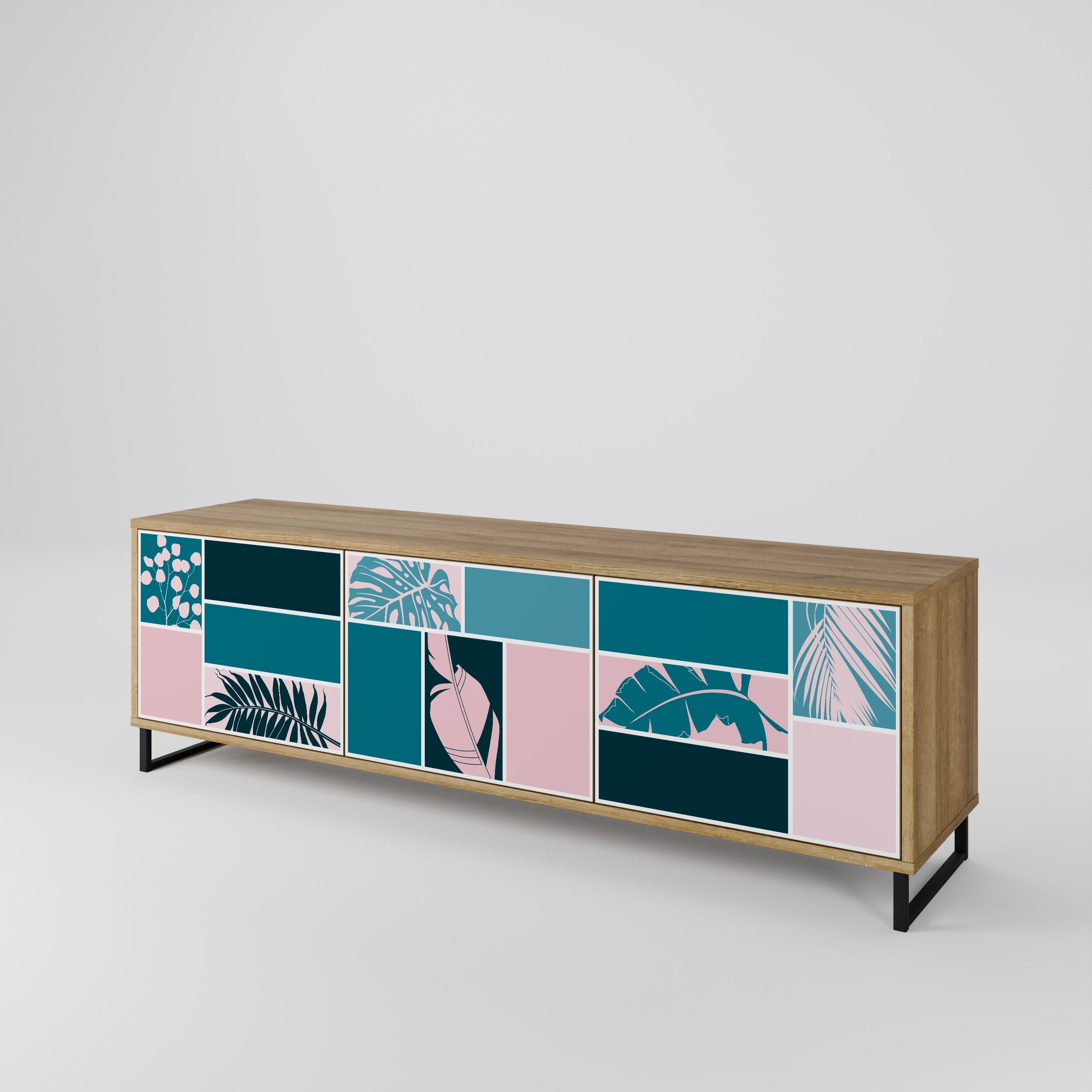 COMBINAISON DE FORMES Meuble TV 3 portes effet chêne