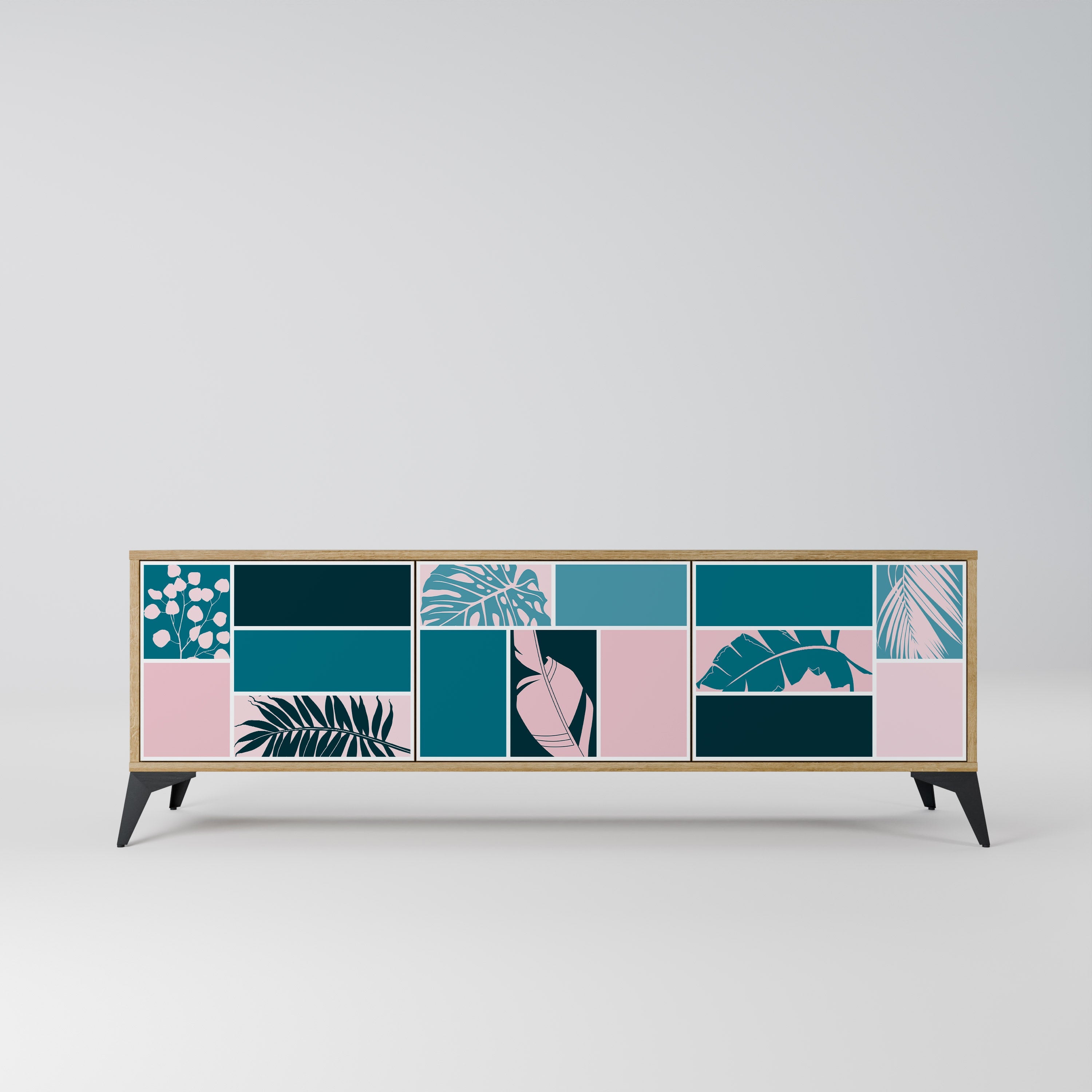 COMBINAISON DE FORMES Meuble TV 3 portes effet chêne