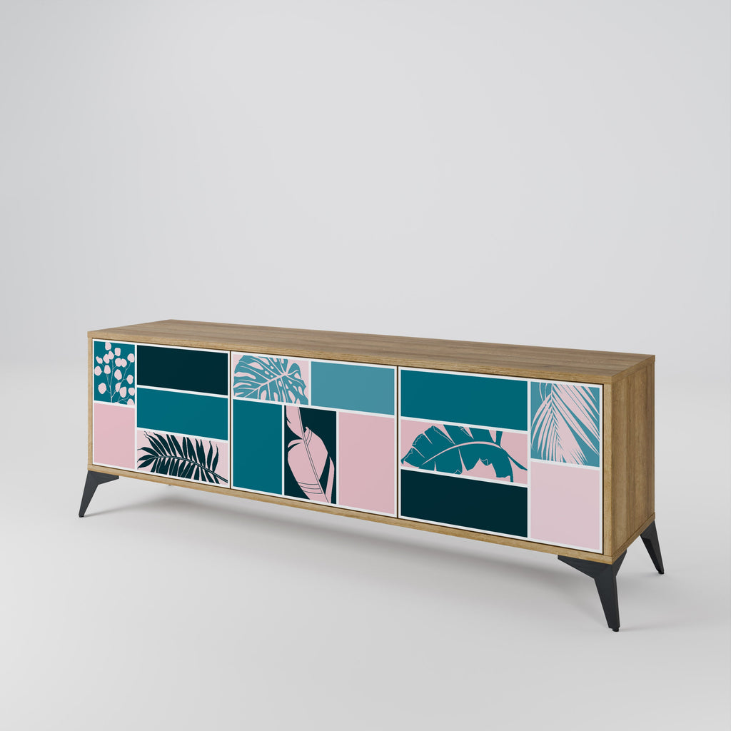 COMBINAISON DE FORMES Meuble TV 3 portes effet chêne