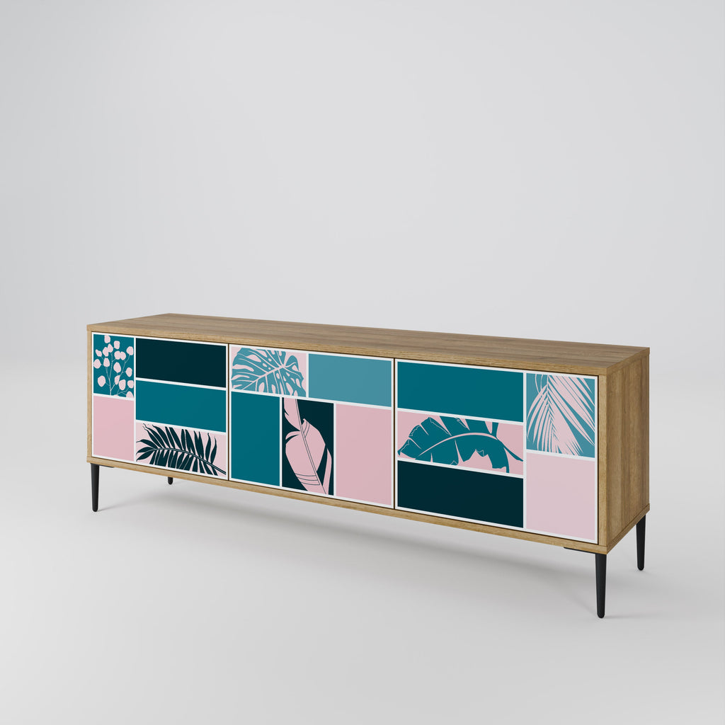 COMBINAISON DE FORMES Meuble TV 3 portes effet chêne