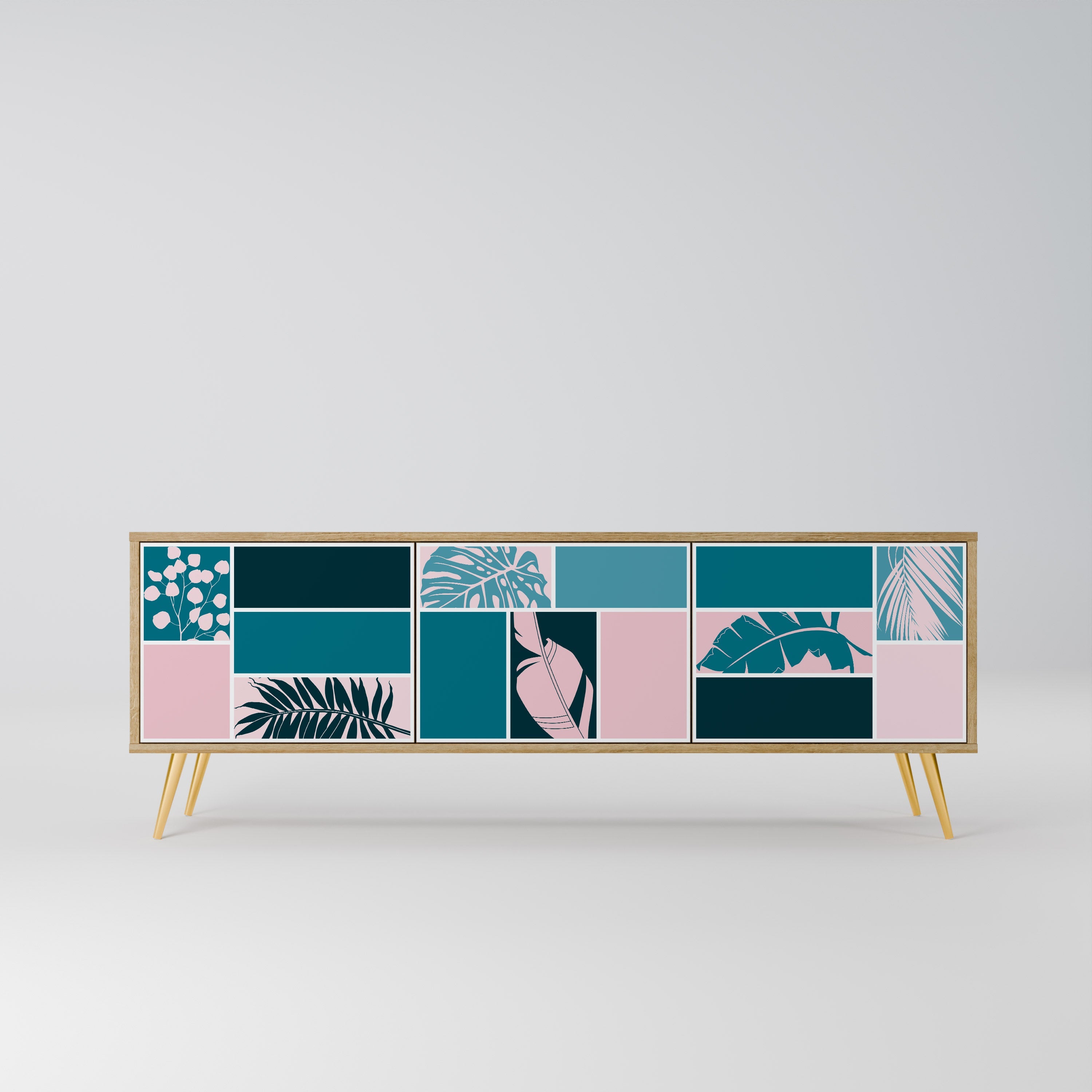 COMBINAISON DE FORMES Meuble TV 3 portes effet chêne