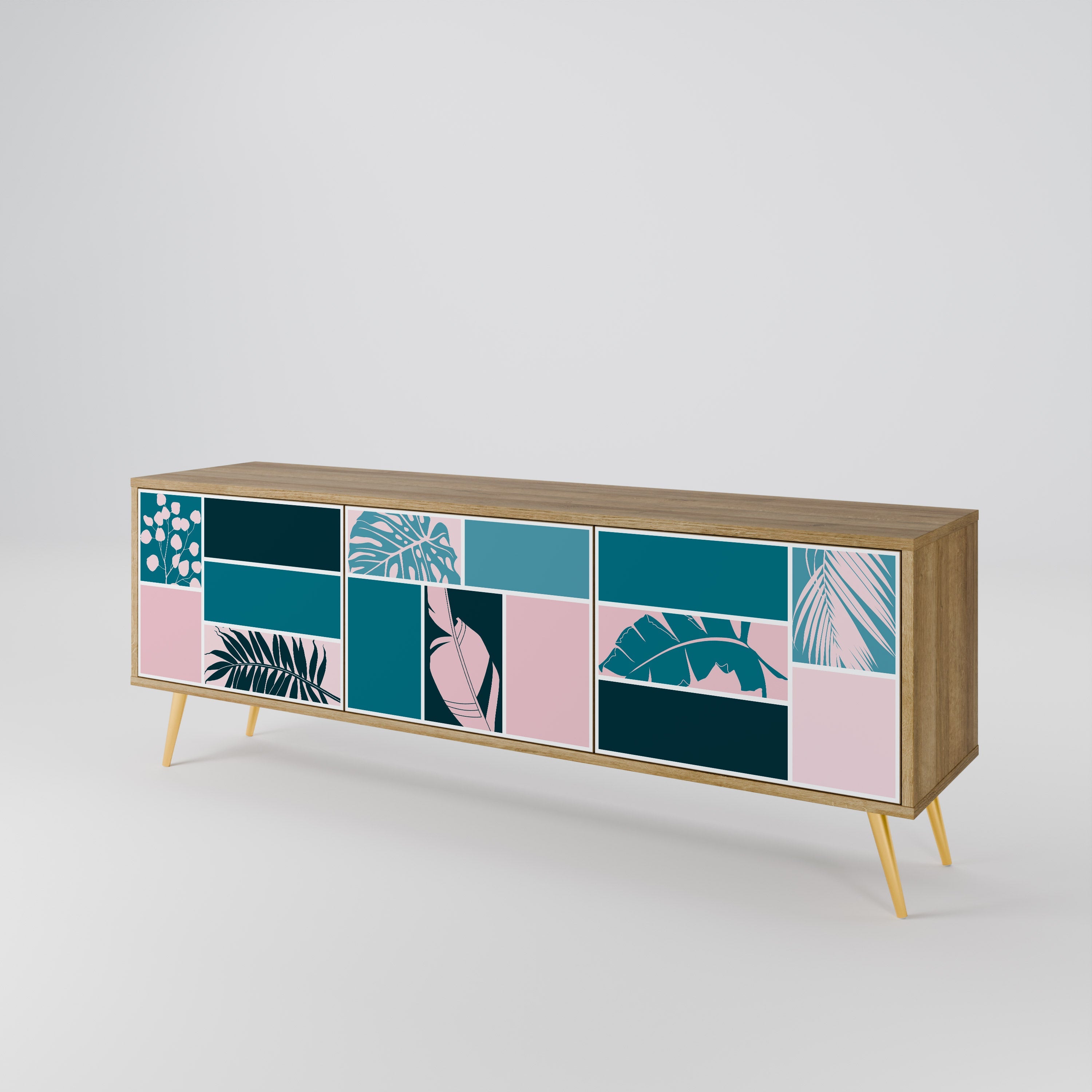 COMBINAISON DE FORMES Meuble TV 3 portes effet chêne