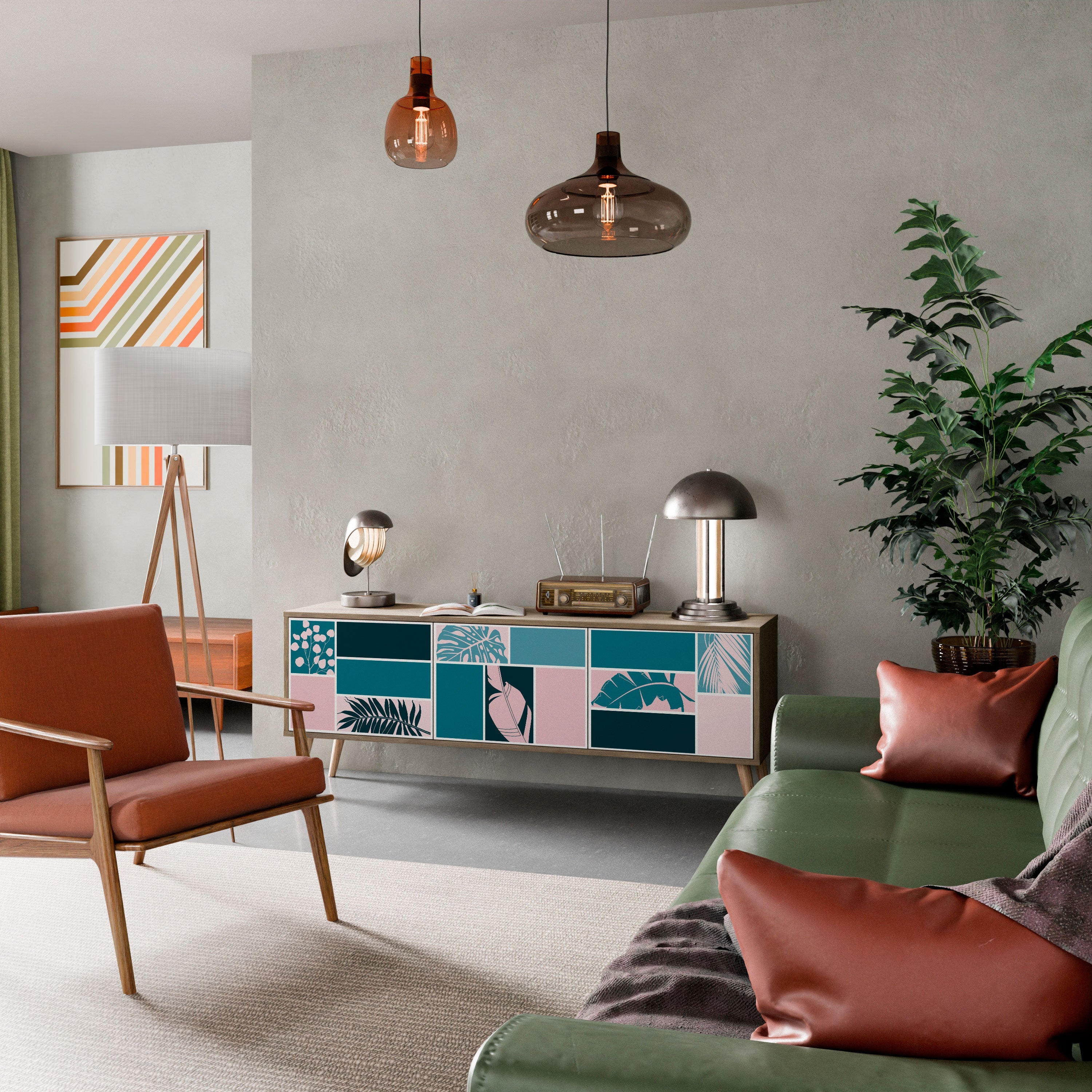 COMBINAISON DE FORMES Meuble TV 3 portes effet chêne