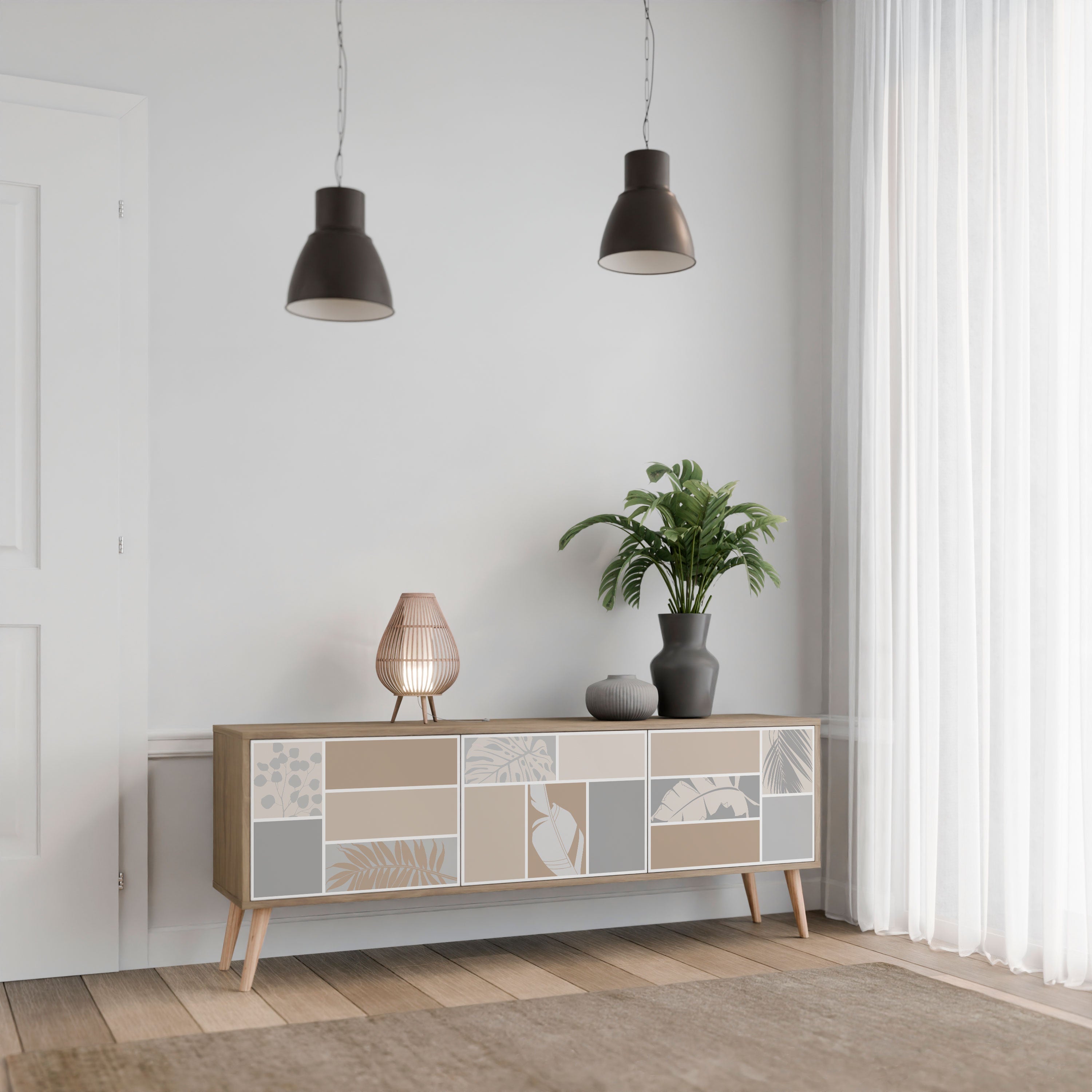 Meuble TV 3 portes TROPICAL SHAPES effet chêne