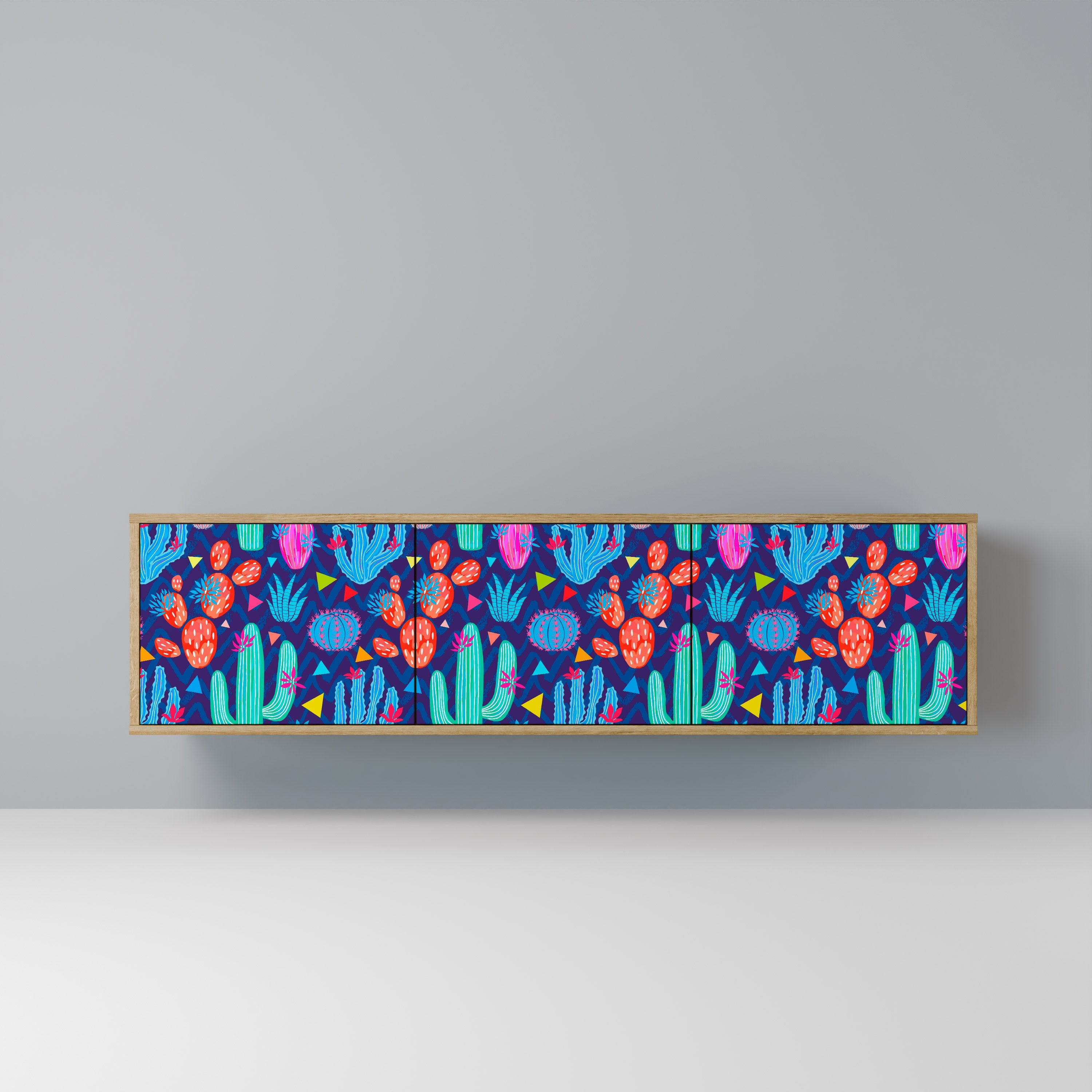 Meuble TV 3 portes CACTUS VIBES effet chêne