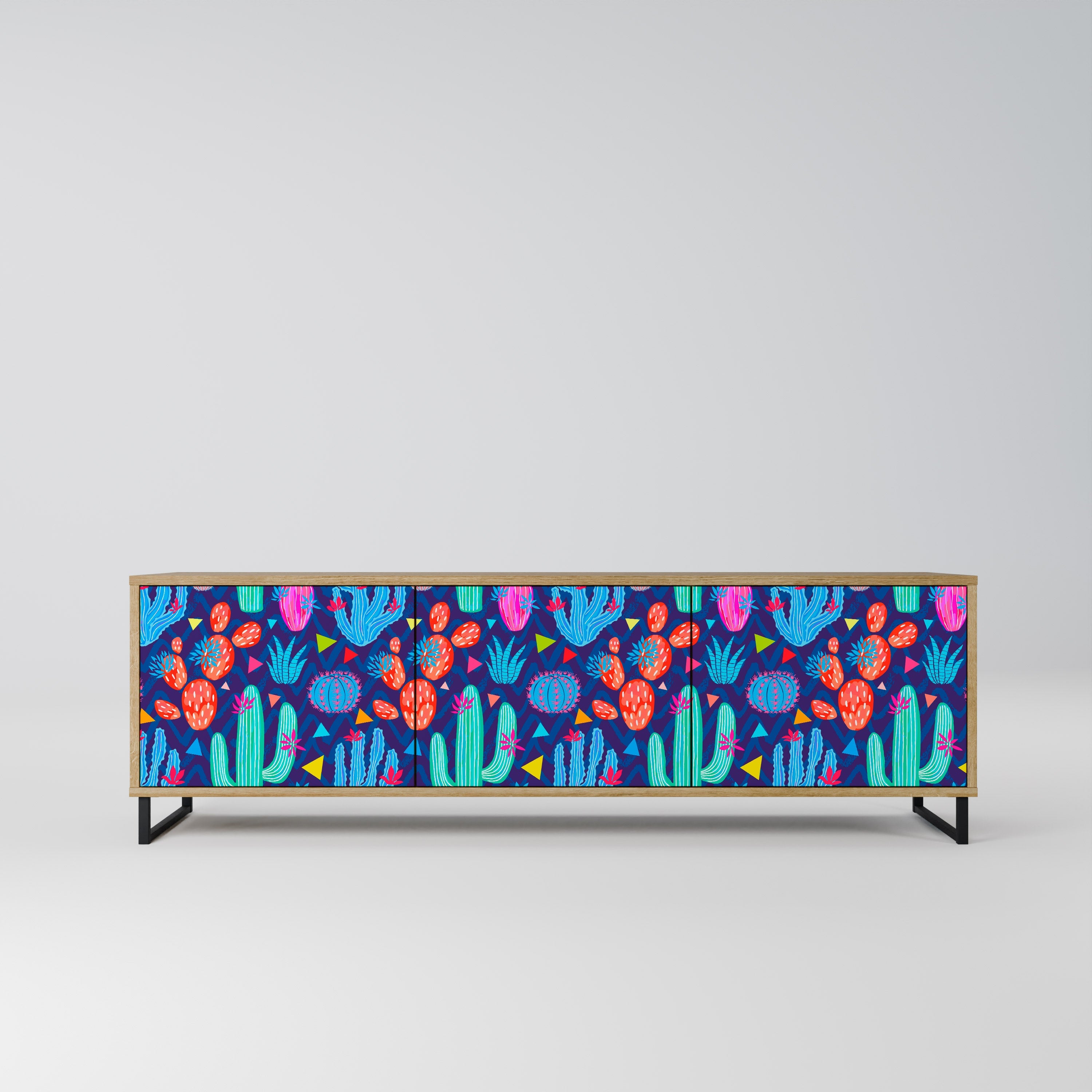 Meuble TV 3 portes CACTUS VIBES effet chêne