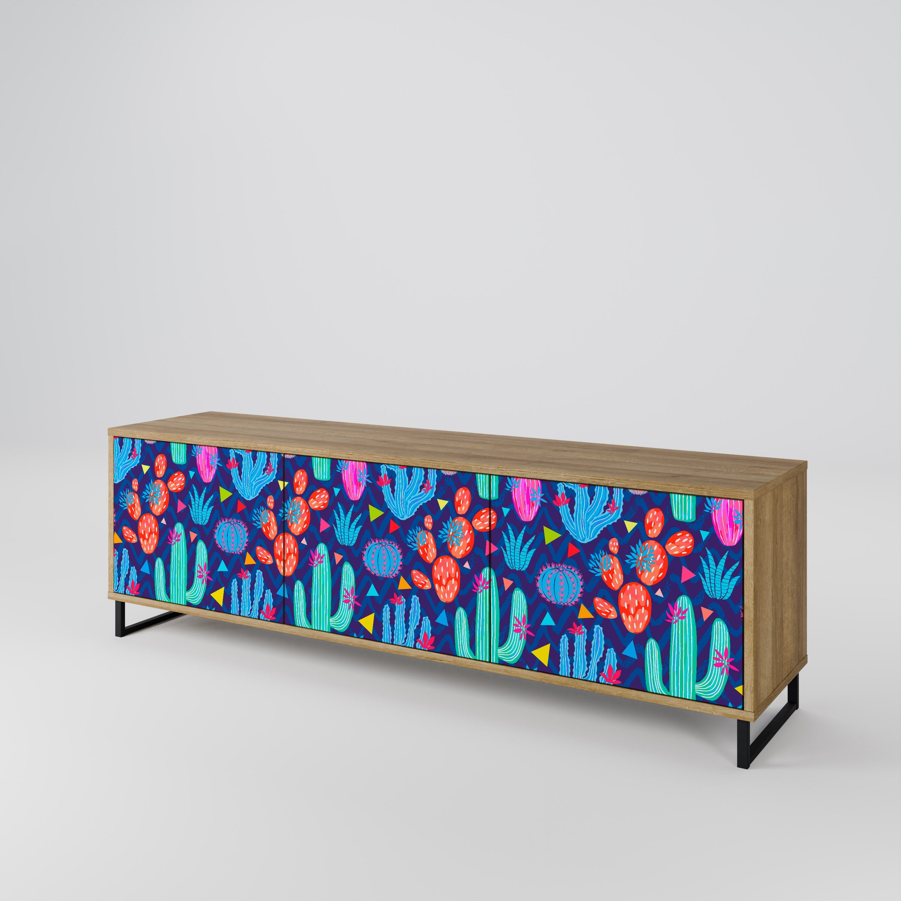 Meuble TV 3 portes CACTUS VIBES effet chêne