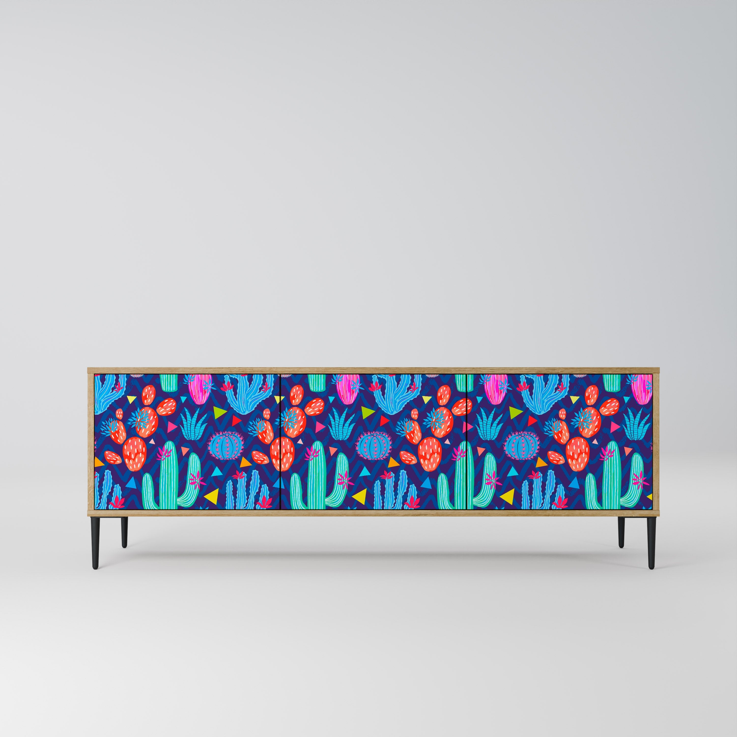 Meuble TV 3 portes CACTUS VIBES effet chêne