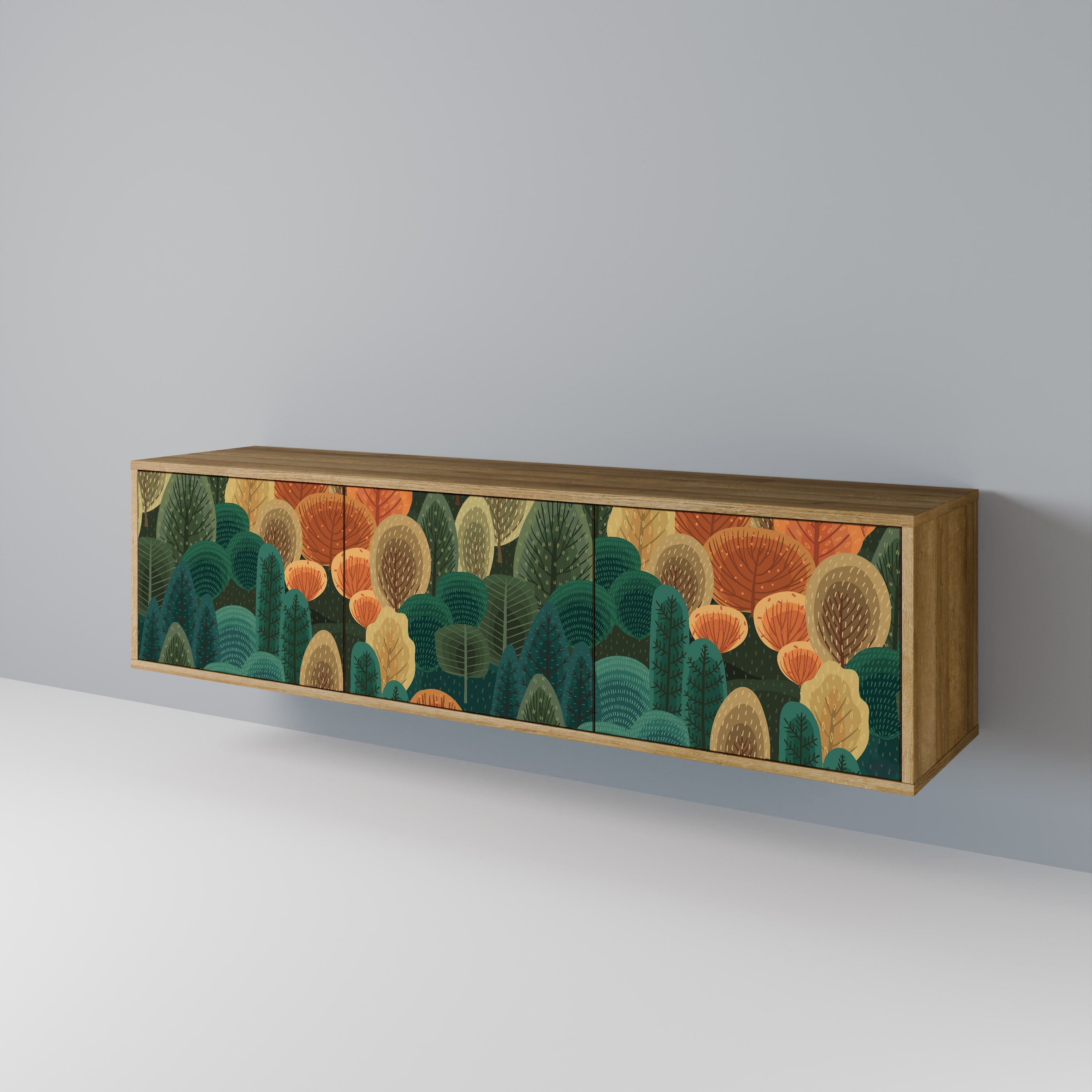 Meuble TV 3 portes AUTUMN KALEIDOSCOPE effet chêne