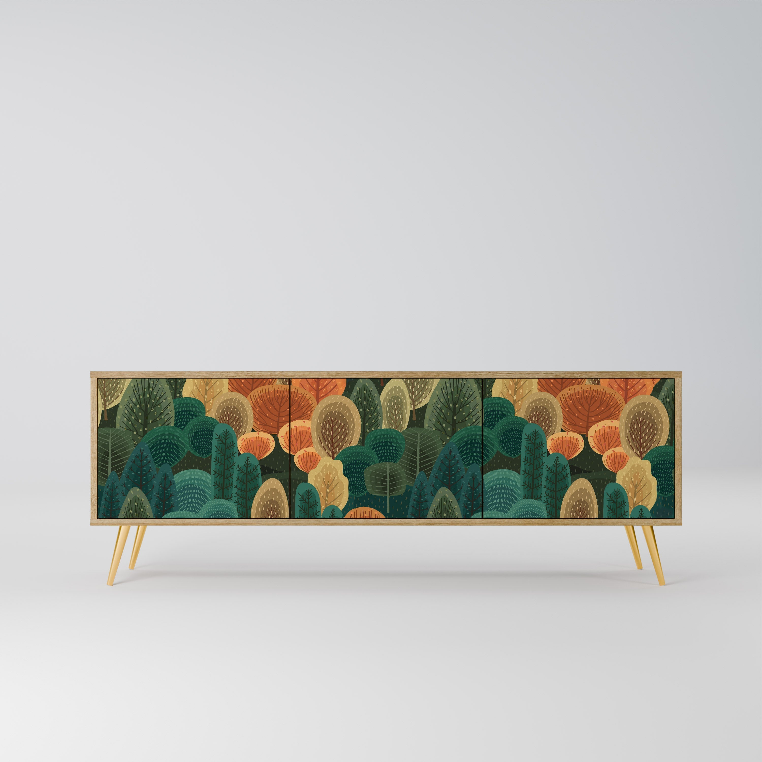 Meuble TV 3 portes AUTUMN KALEIDOSCOPE effet chêne