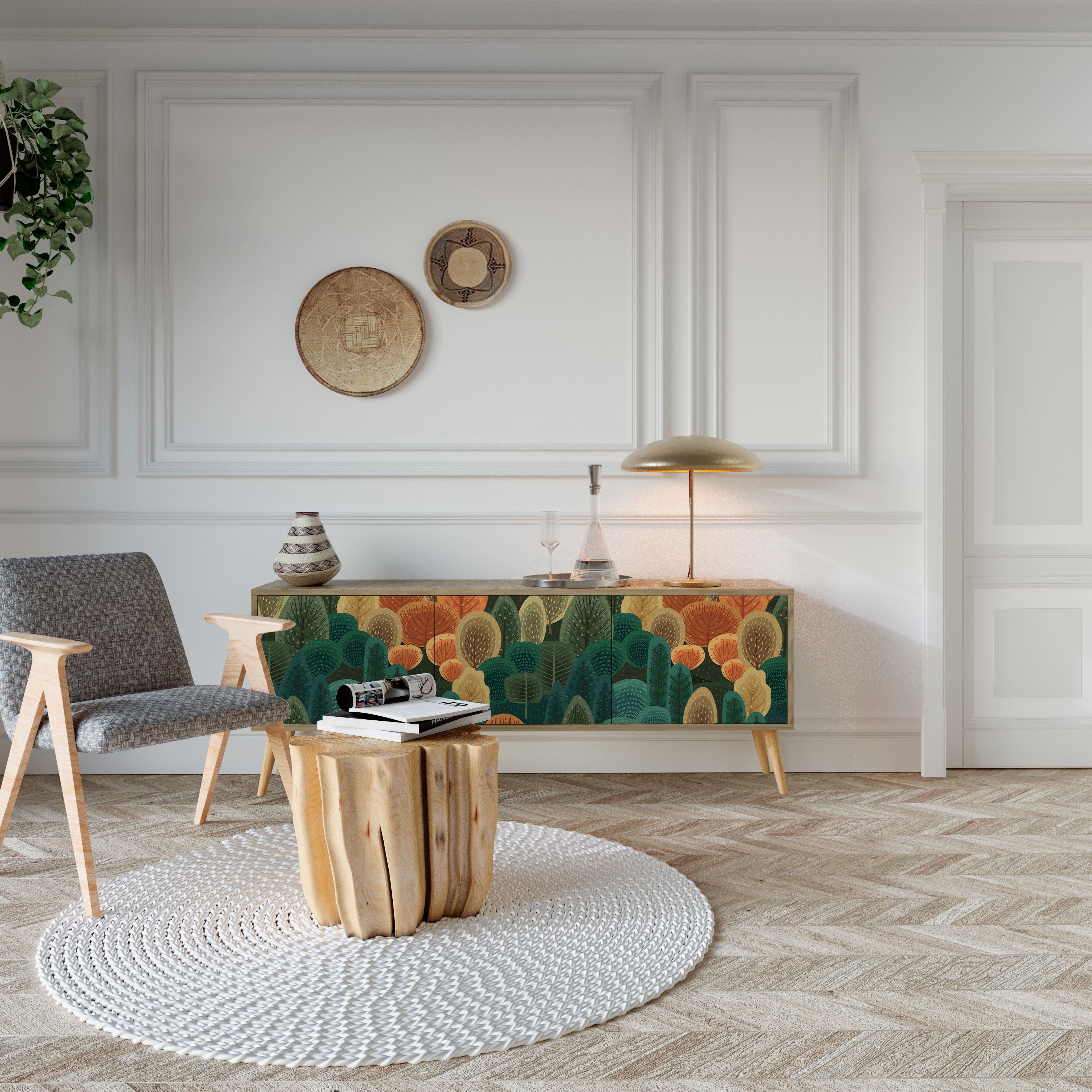 Meuble TV 3 portes AUTUMN KALEIDOSCOPE effet chêne