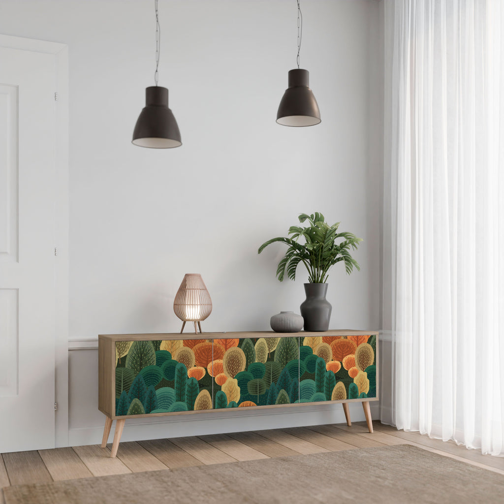 Meuble TV 3 portes AUTUMN KALEIDOSCOPE effet chêne