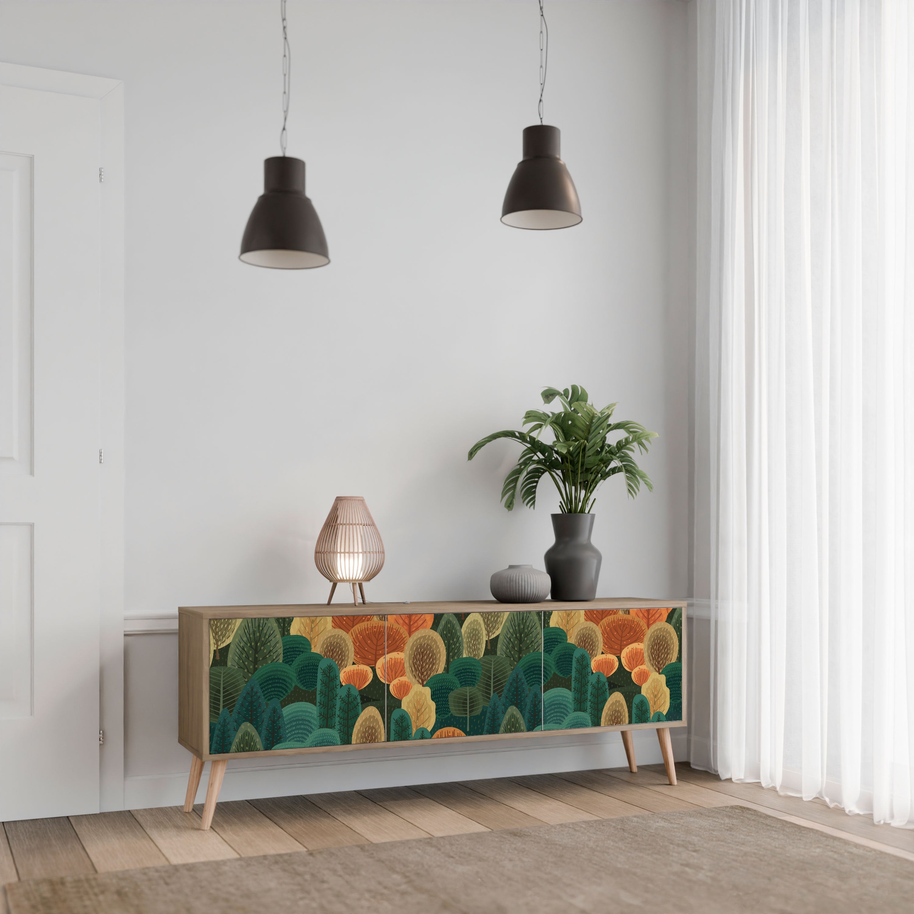 Meuble TV 3 portes AUTUMN KALEIDOSCOPE effet chêne