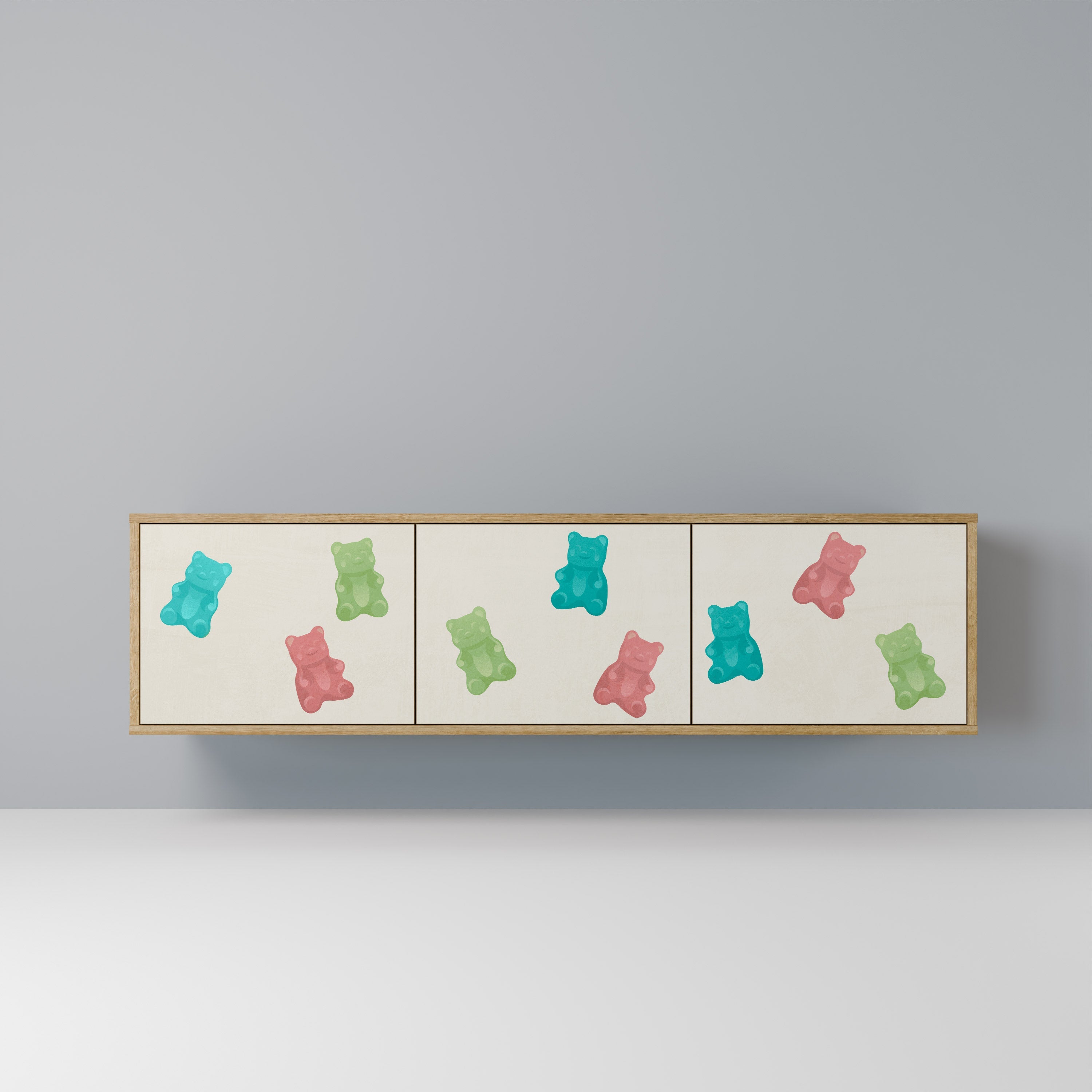 Meuble TV 3 portes GUMMY BEARS effet chêne