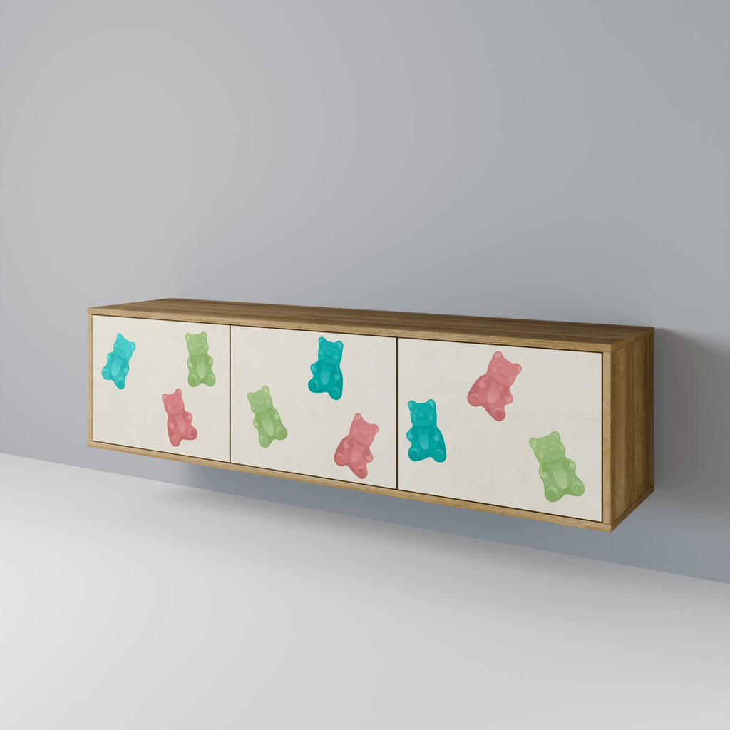 Meuble TV 3 portes GUMMY BEARS effet chêne