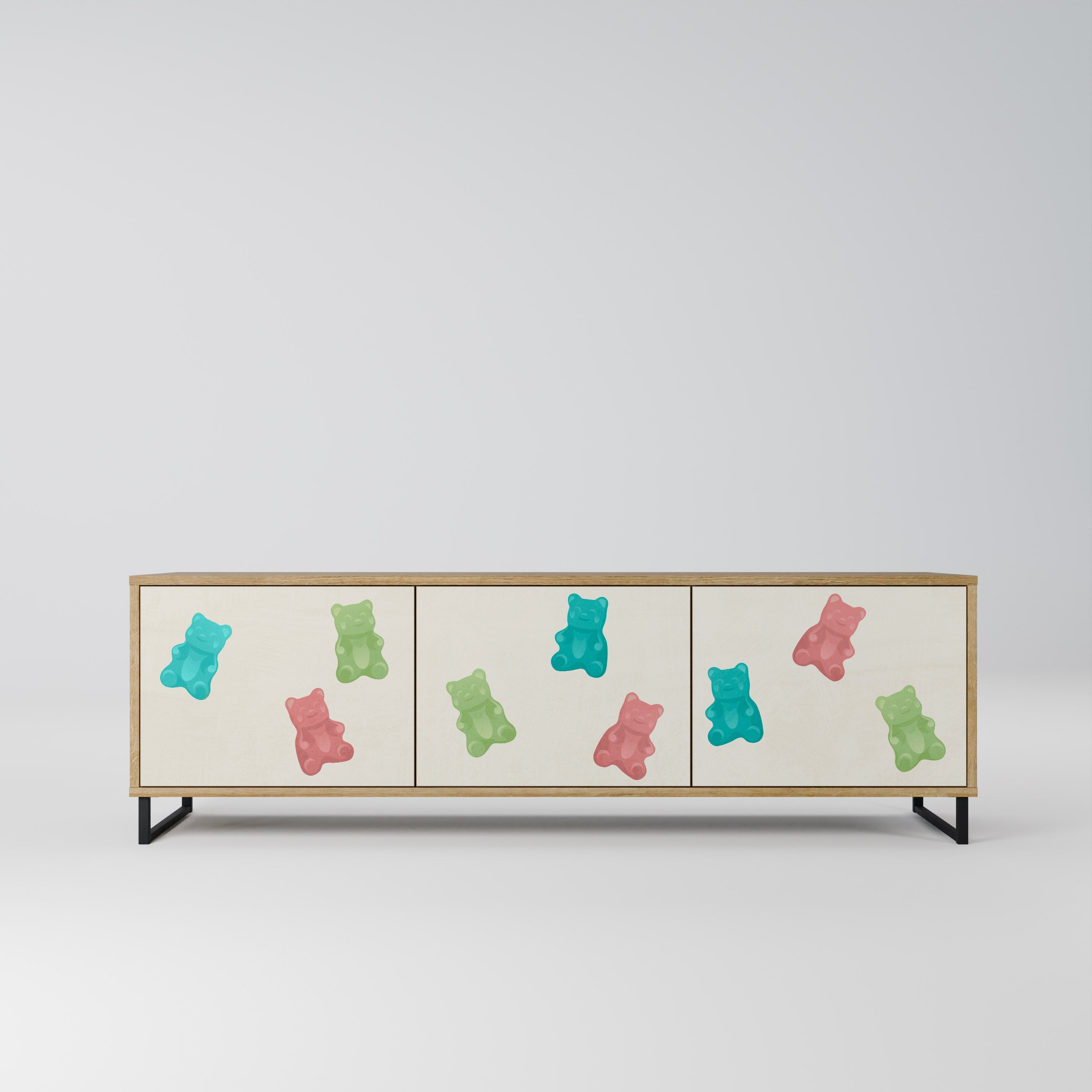 Meuble TV 3 portes GUMMY BEARS effet chêne