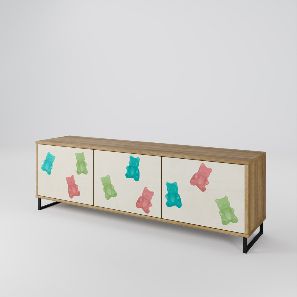 Meuble TV 3 portes GUMMY BEARS effet chêne