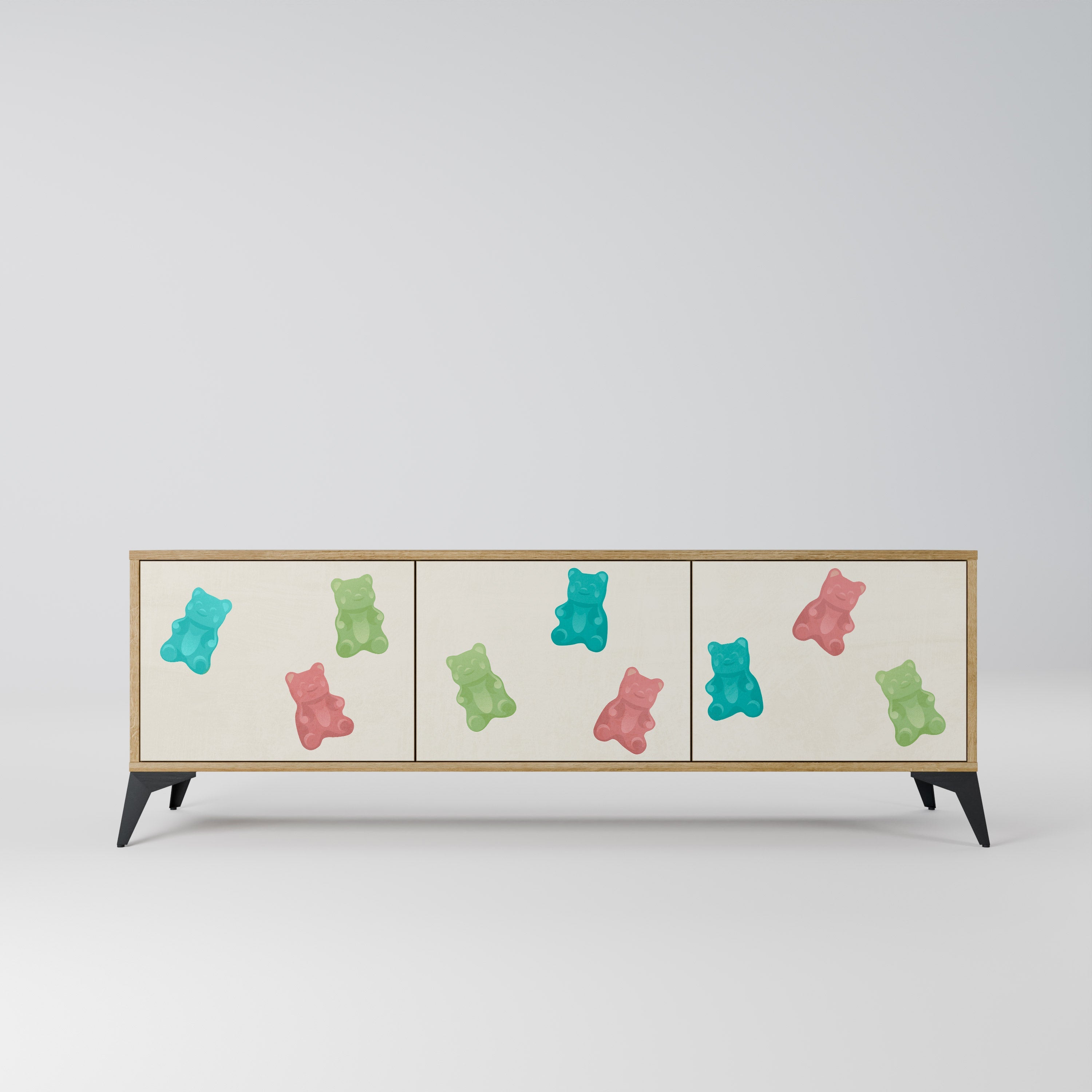 Meuble TV 3 portes GUMMY BEARS effet chêne