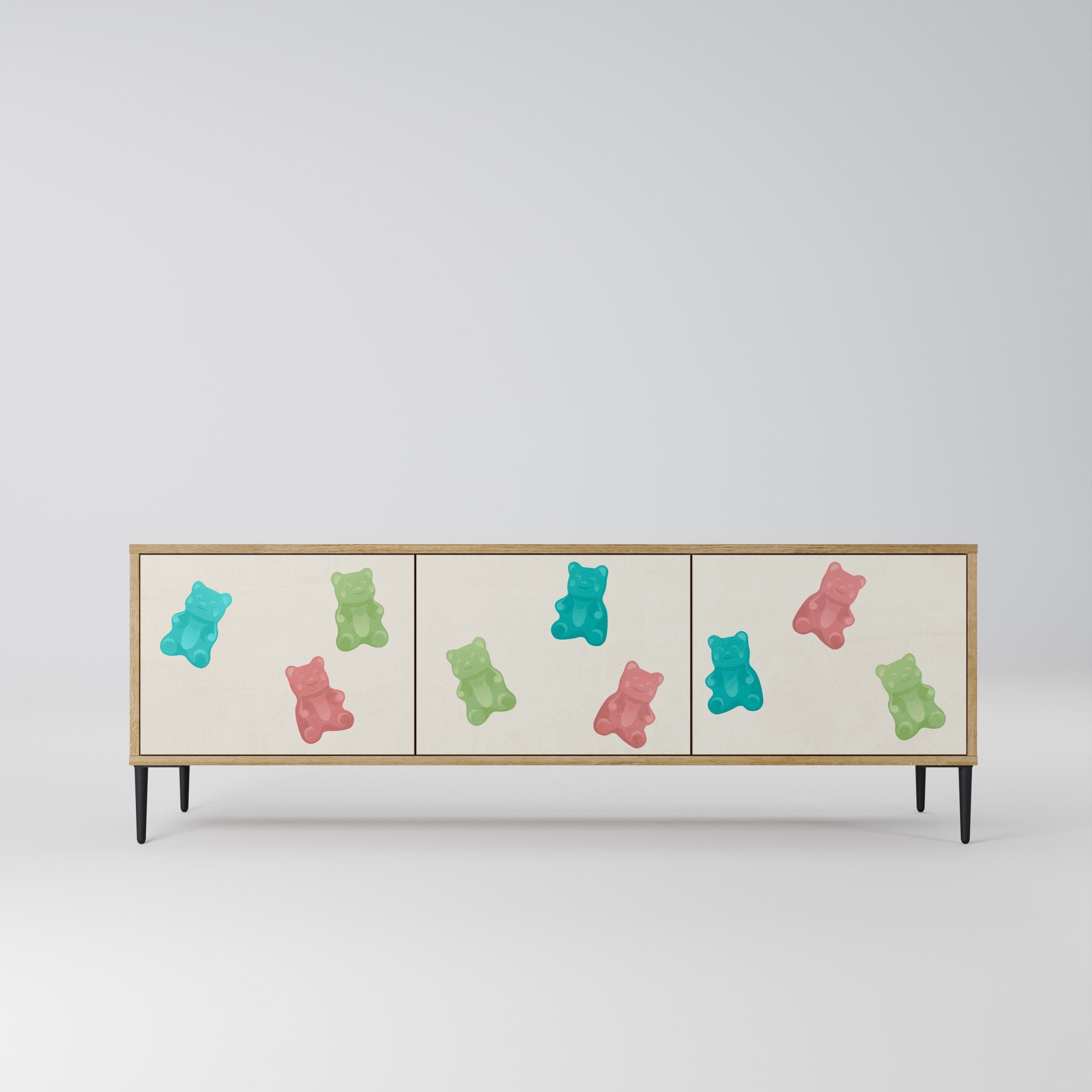 Meuble TV 3 portes GUMMY BEARS effet chêne