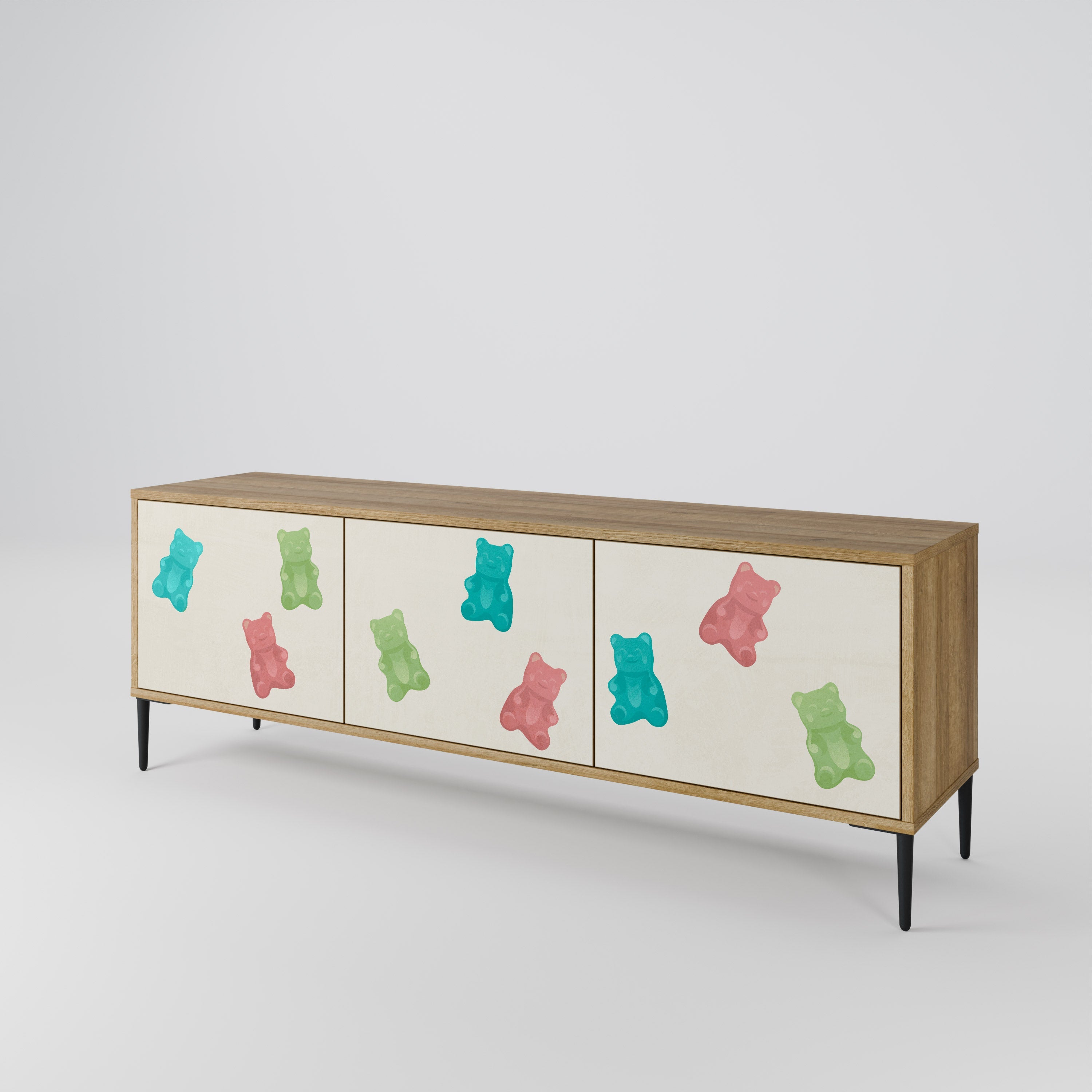 Meuble TV 3 portes GUMMY BEARS effet chêne