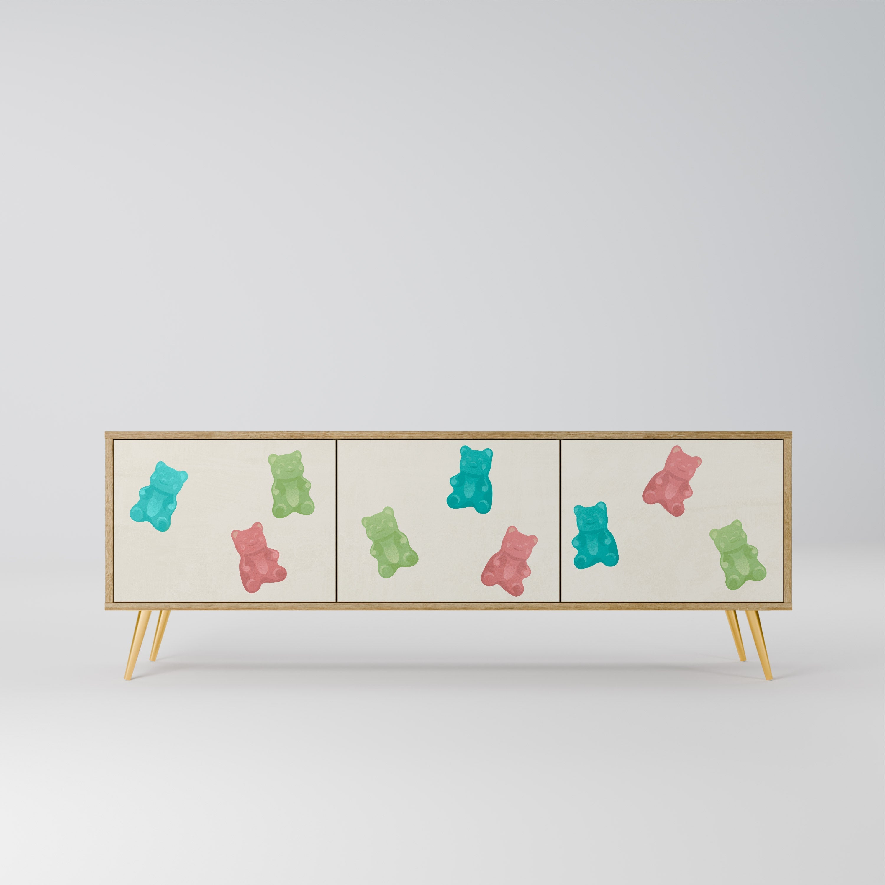 Meuble TV 3 portes GUMMY BEARS effet chêne