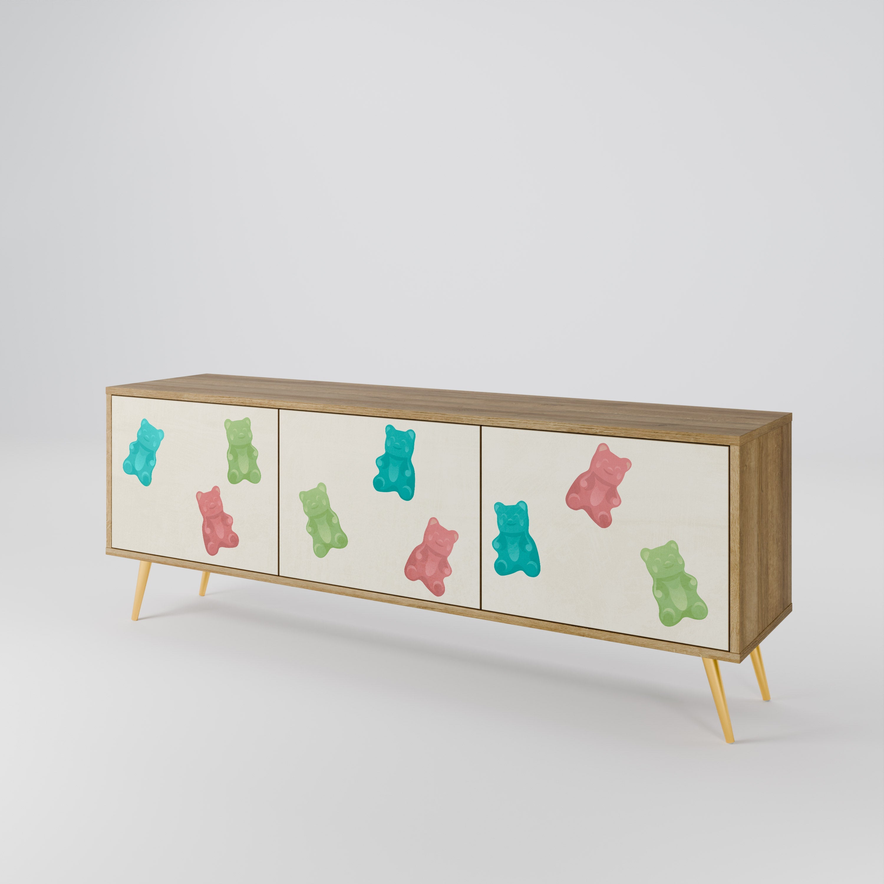 Meuble TV 3 portes GUMMY BEARS effet chêne