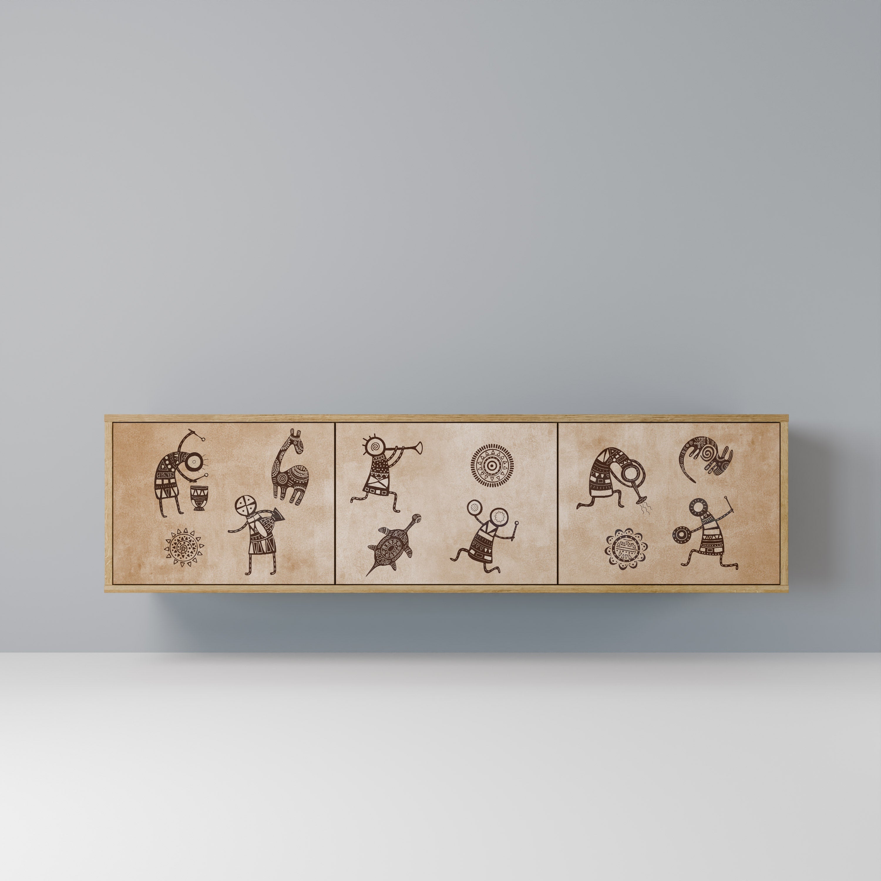 Meuble TV 3 portes de style africain effet chêne