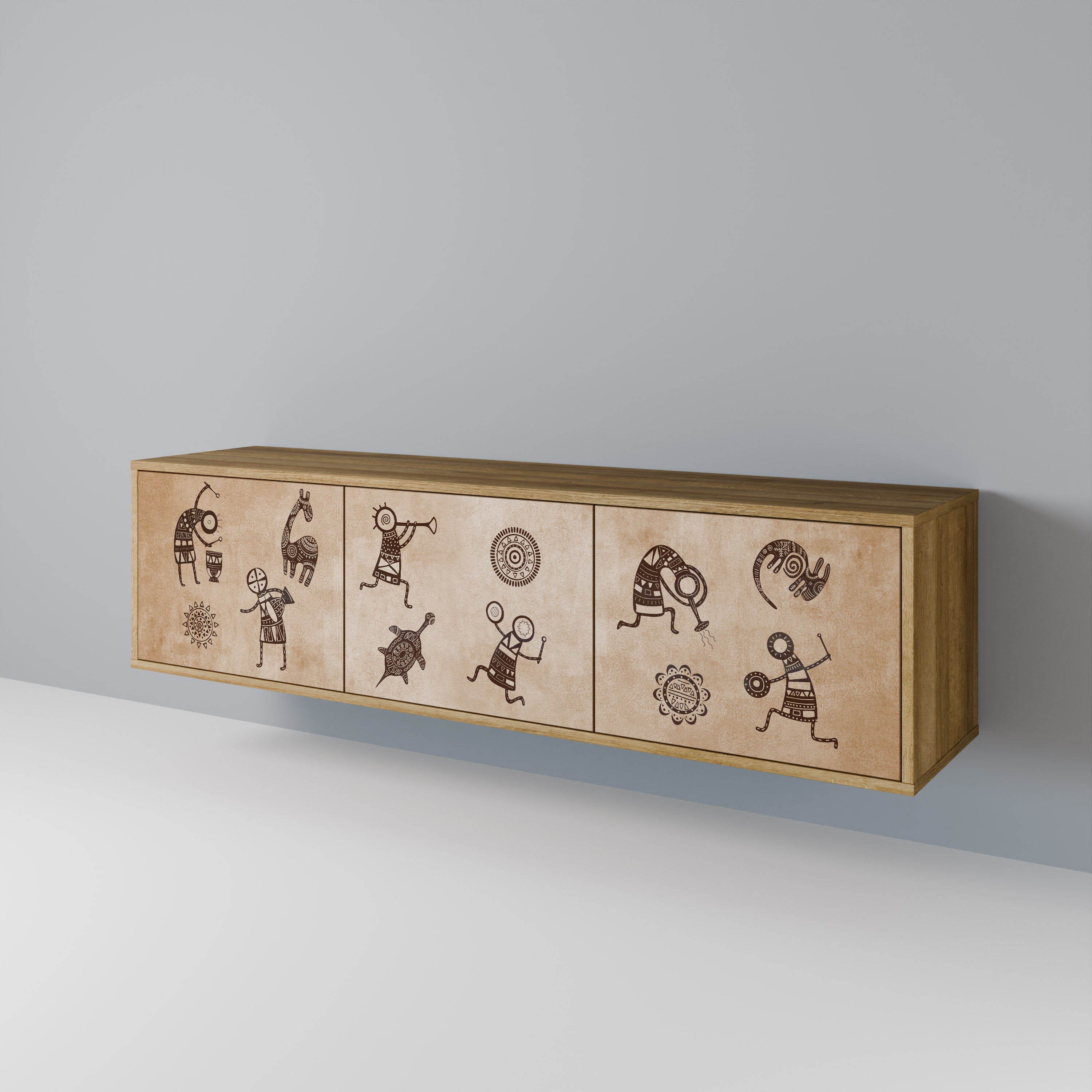 Meuble TV 3 portes de style africain effet chêne