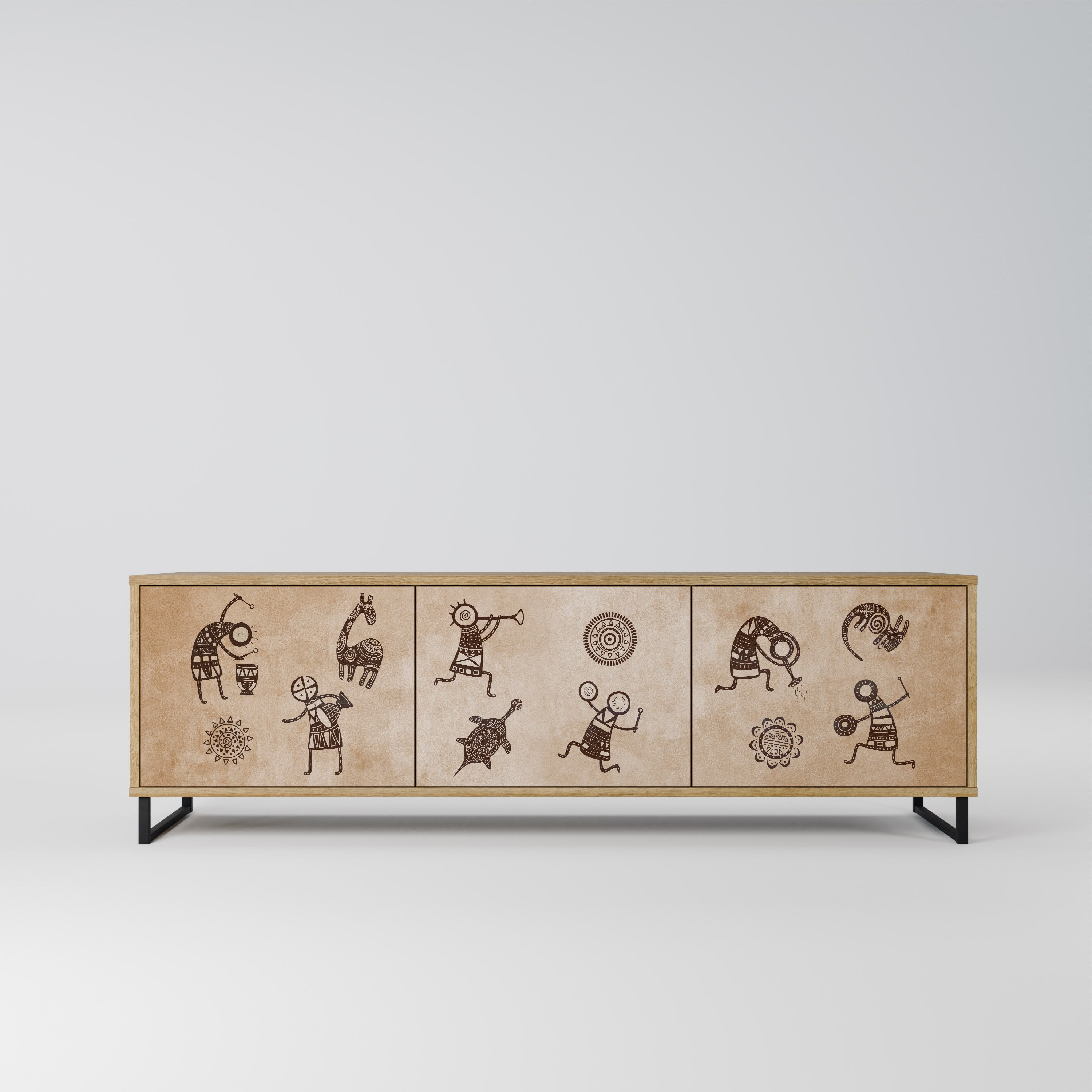 Meuble TV 3 portes de style africain effet chêne