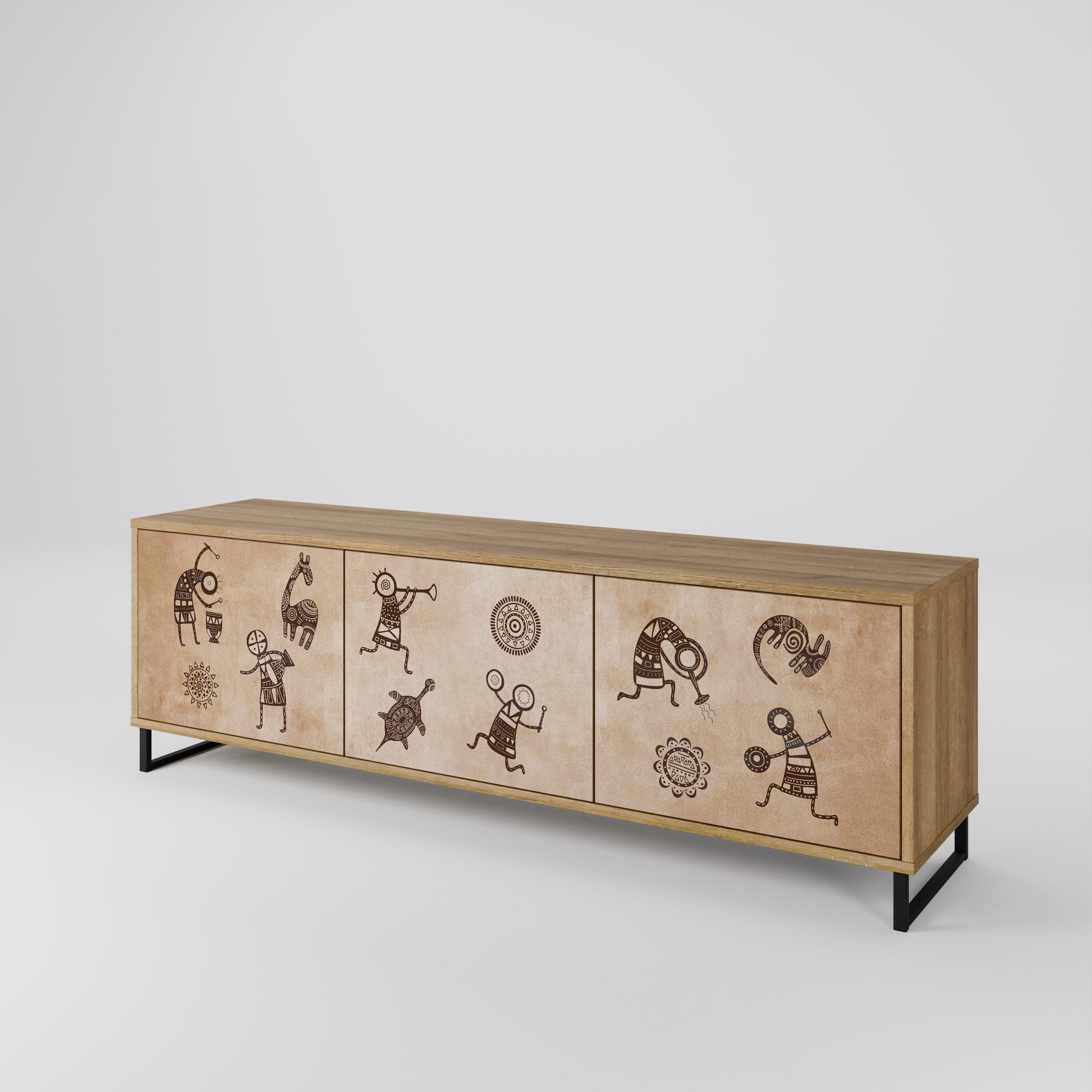 Meuble TV 3 portes de style africain effet chêne