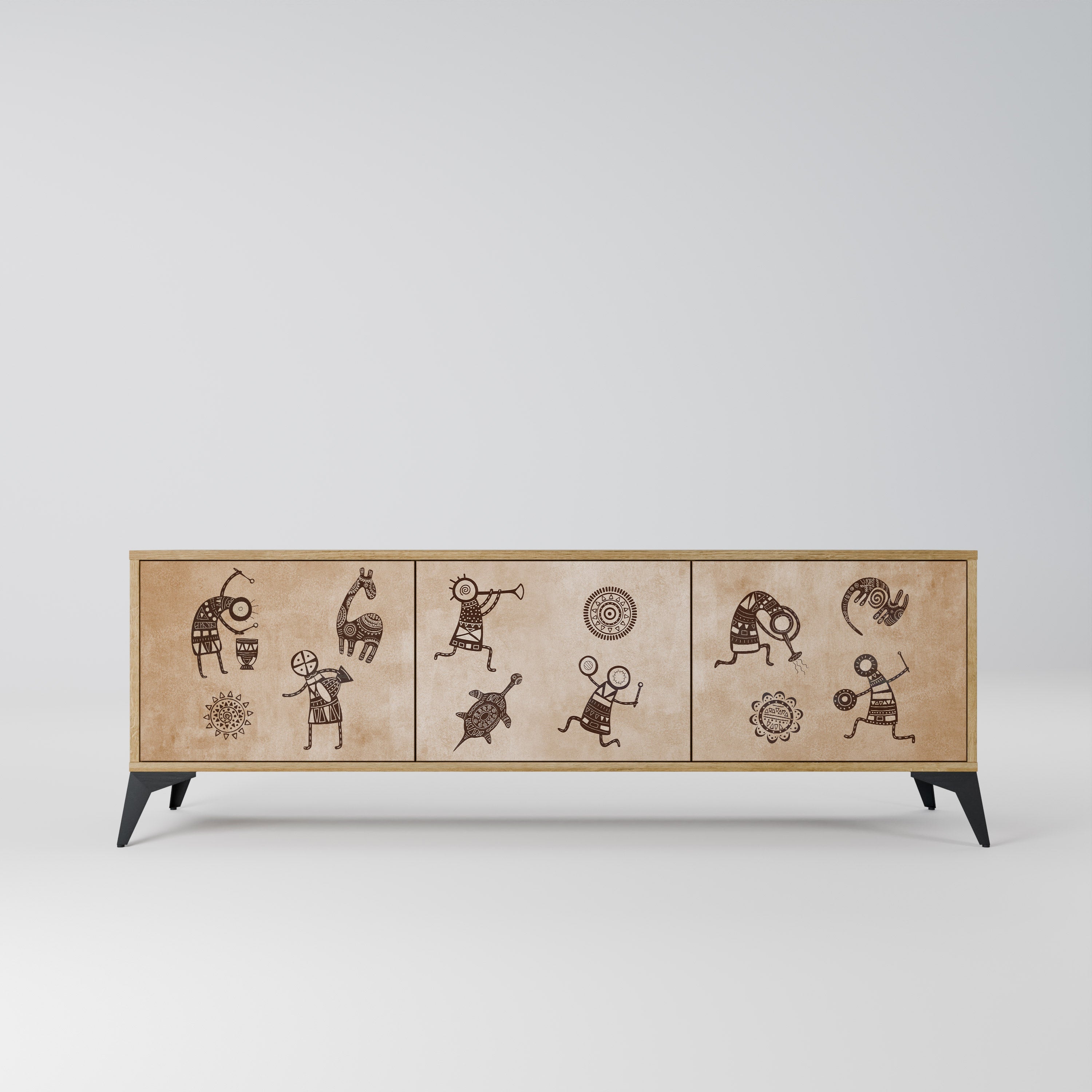 Meuble TV 3 portes de style africain effet chêne