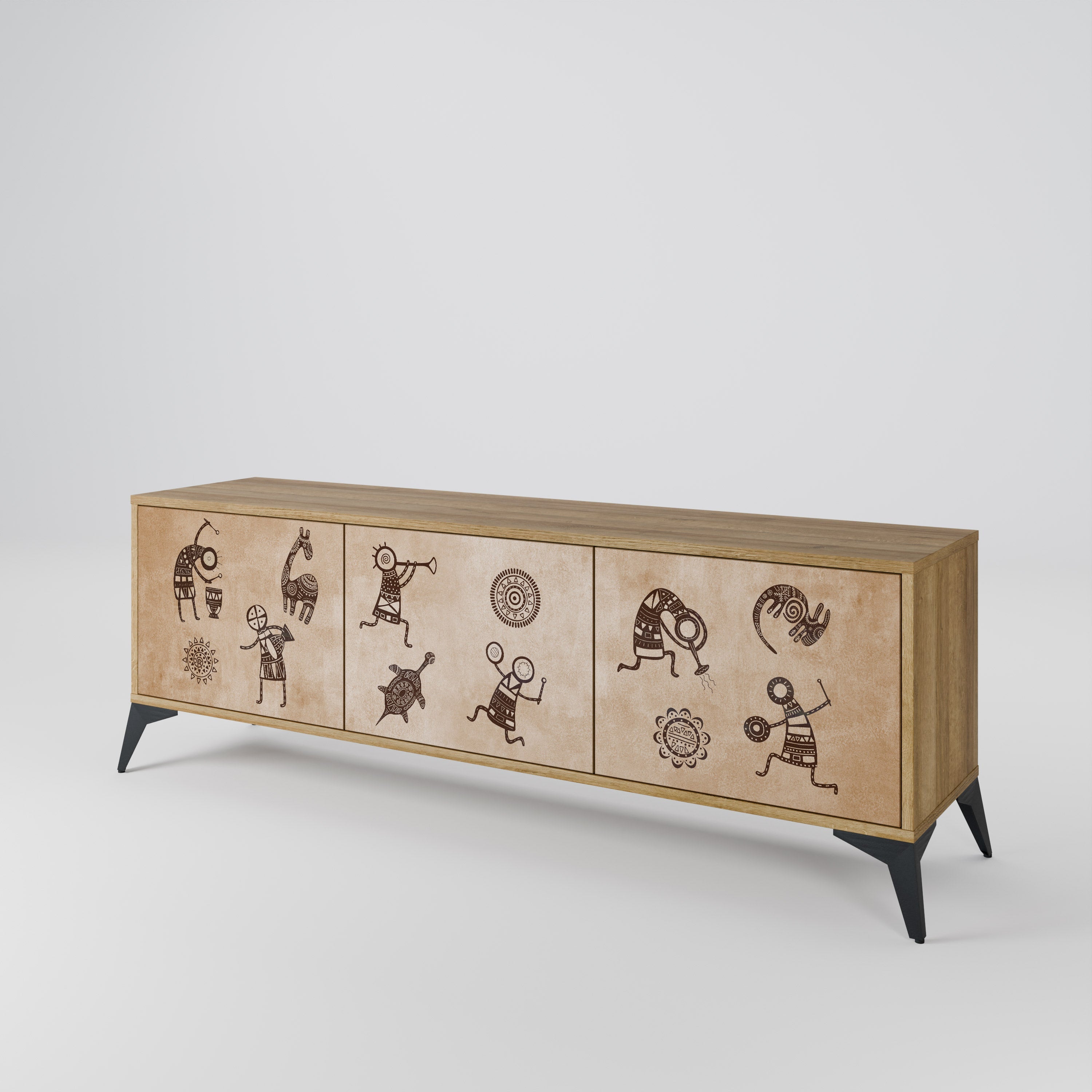 Meuble TV 3 portes de style africain effet chêne