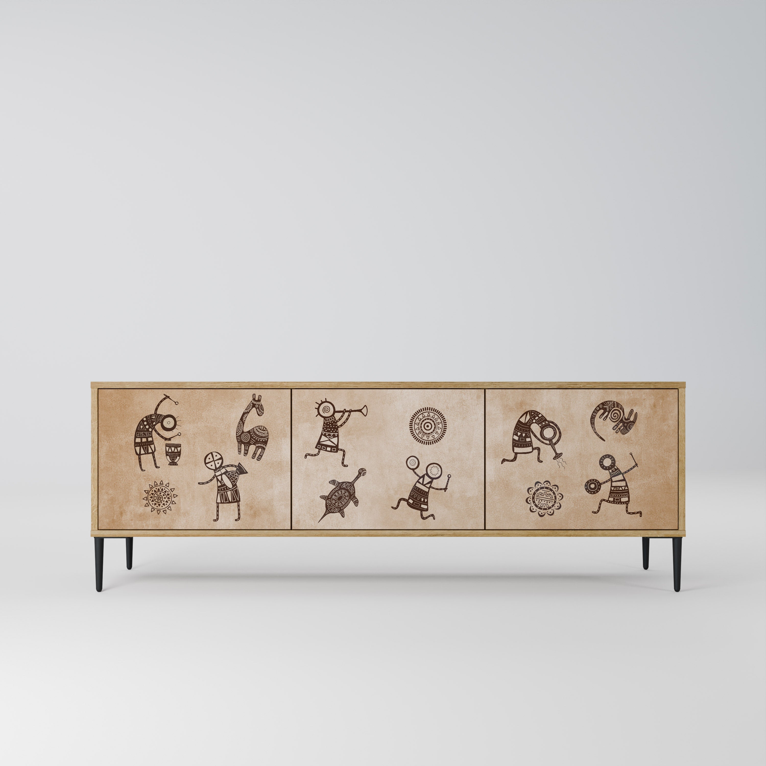 Meuble TV 3 portes de style africain effet chêne