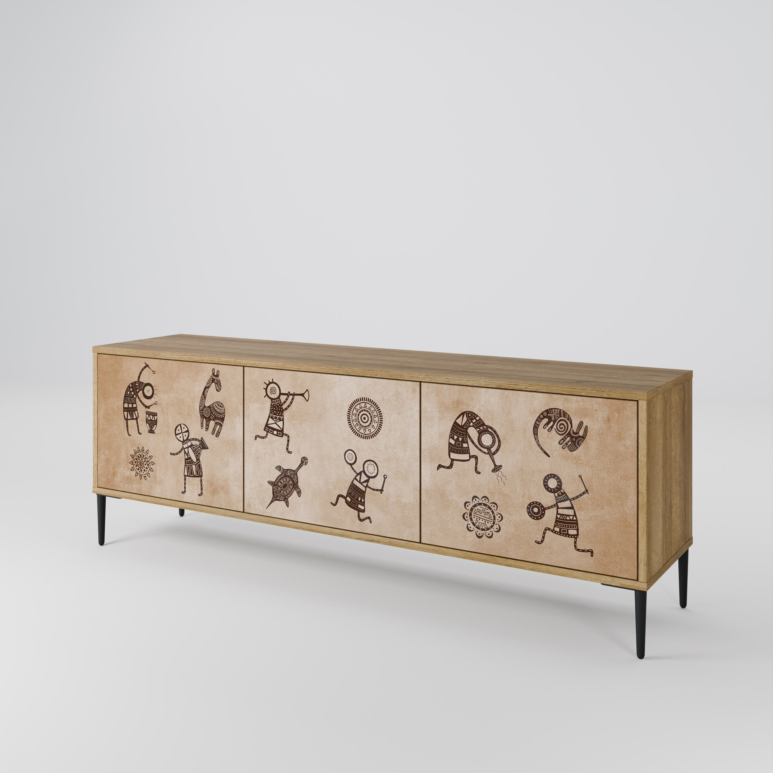 Meuble TV 3 portes de style africain effet chêne