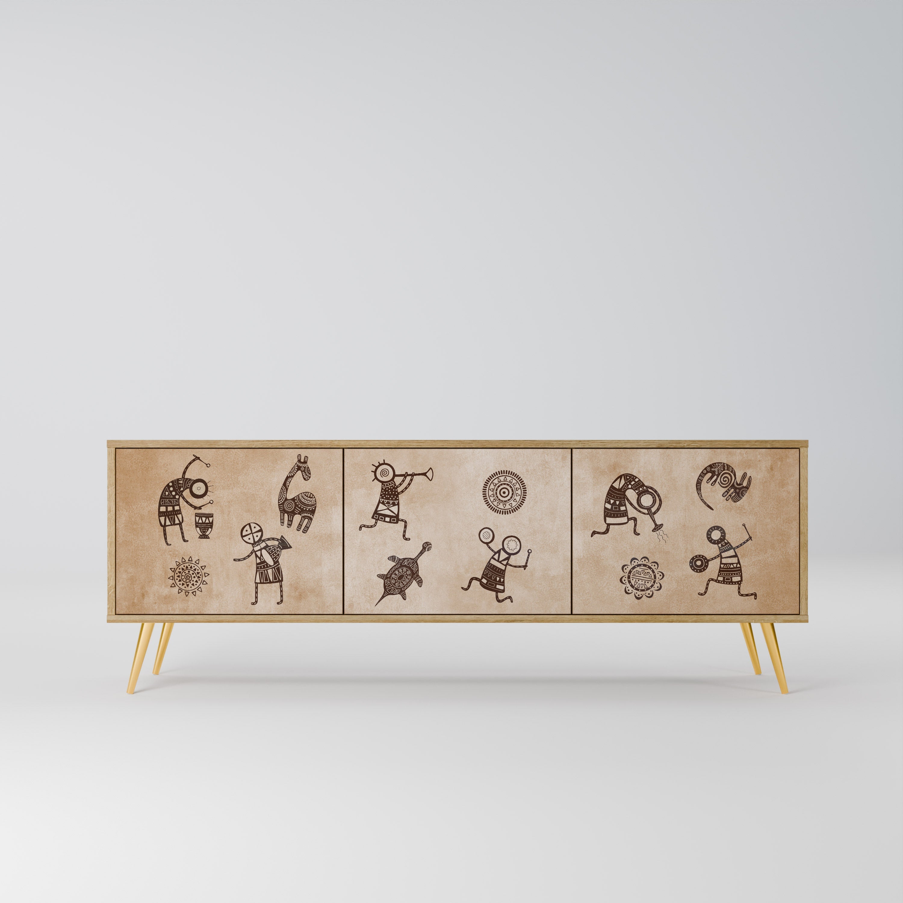 Meuble TV 3 portes de style africain effet chêne