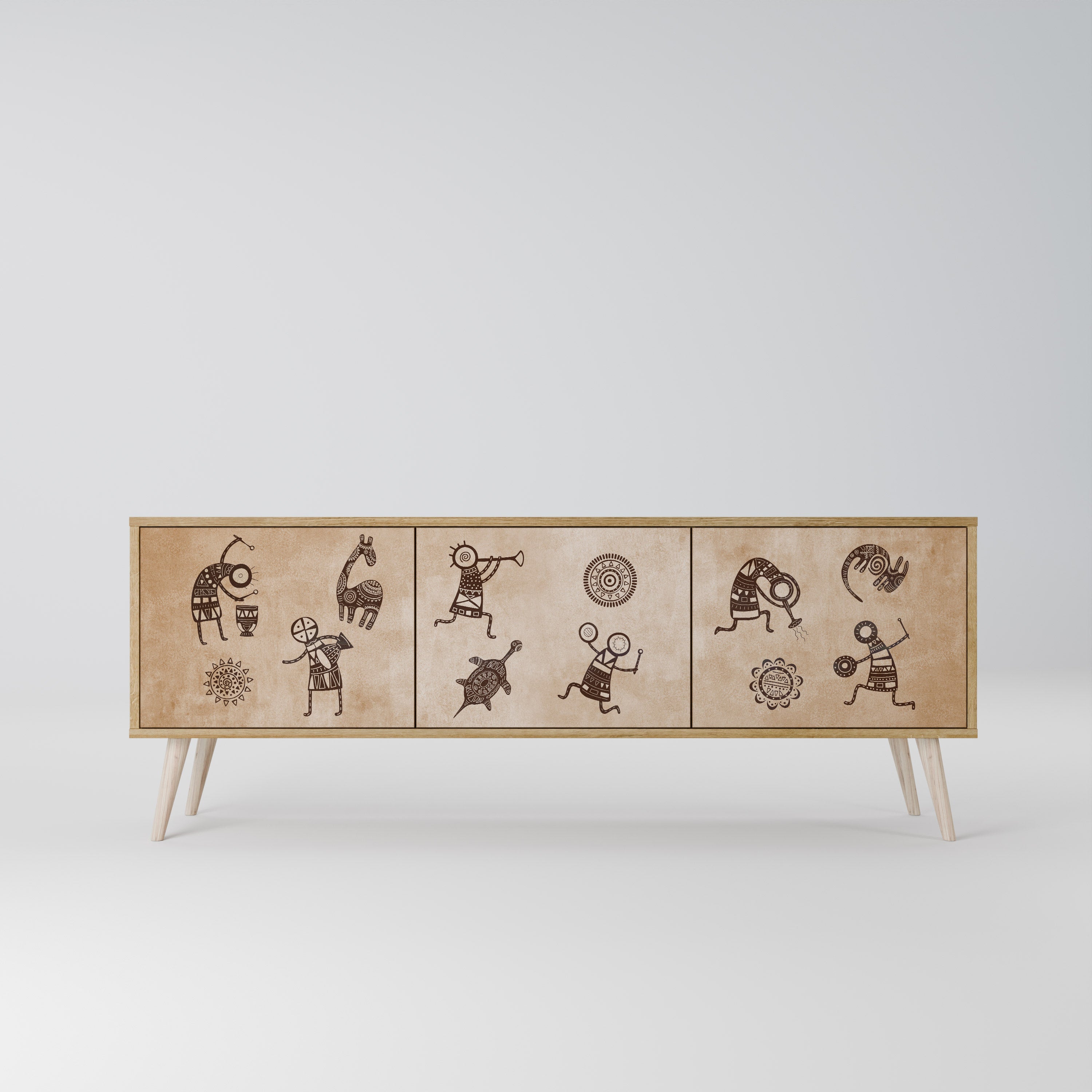 Meuble TV 3 portes de style africain effet chêne