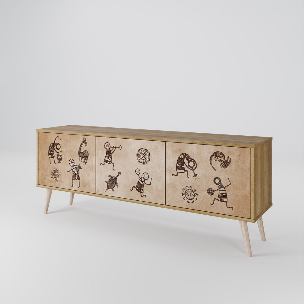 Meuble TV 3 portes de style africain effet chêne