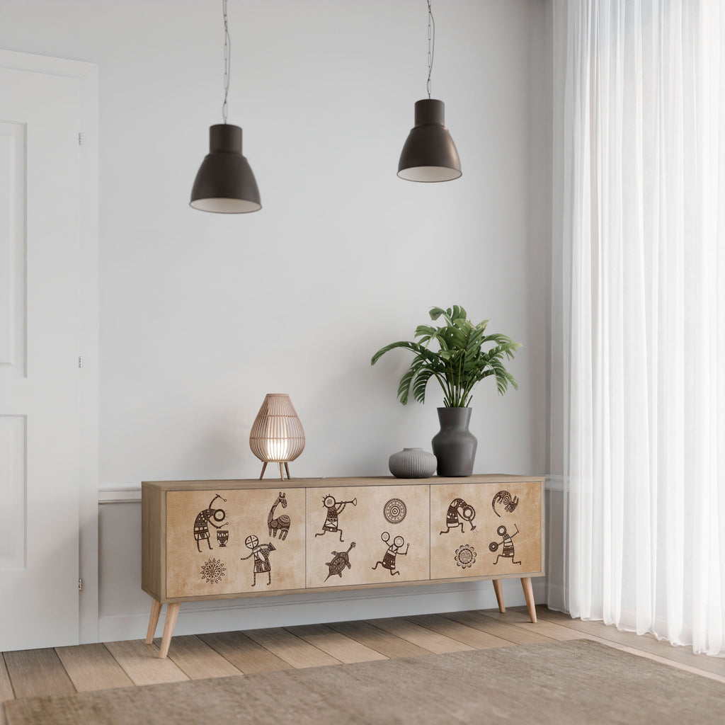 Meuble TV 3 portes de style africain effet chêne