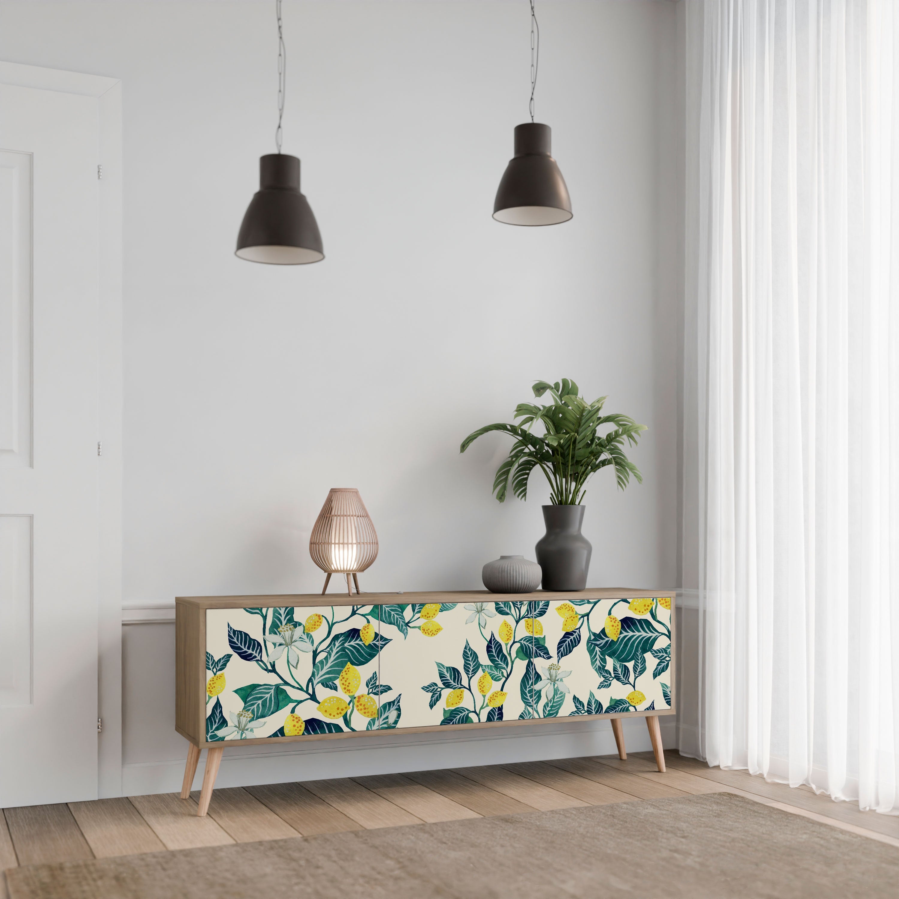 Meuble TV 3 portes LEMON TREE effet chêne