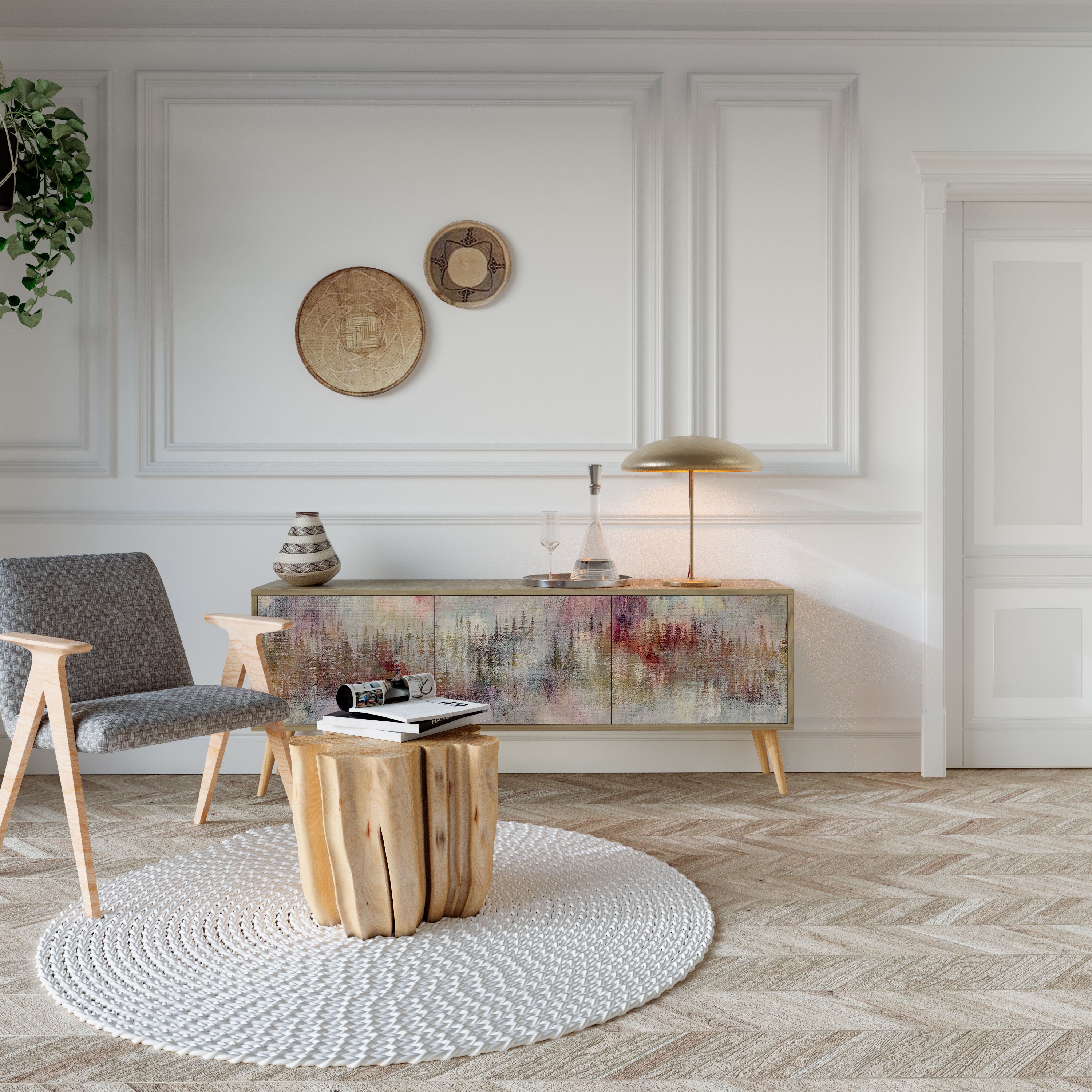 Meuble TV 3 portes VEILED SUMMIT effet chêne