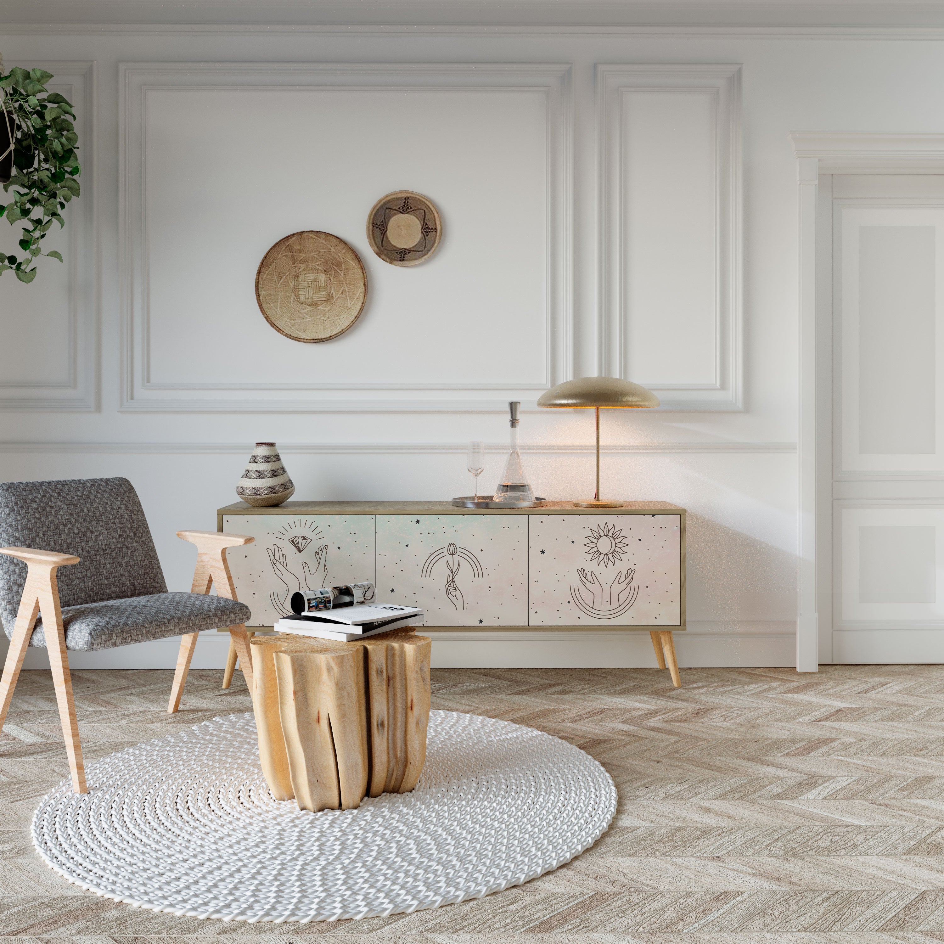 Meuble TV 3 portes DELICATE BEAUTY effet chêne