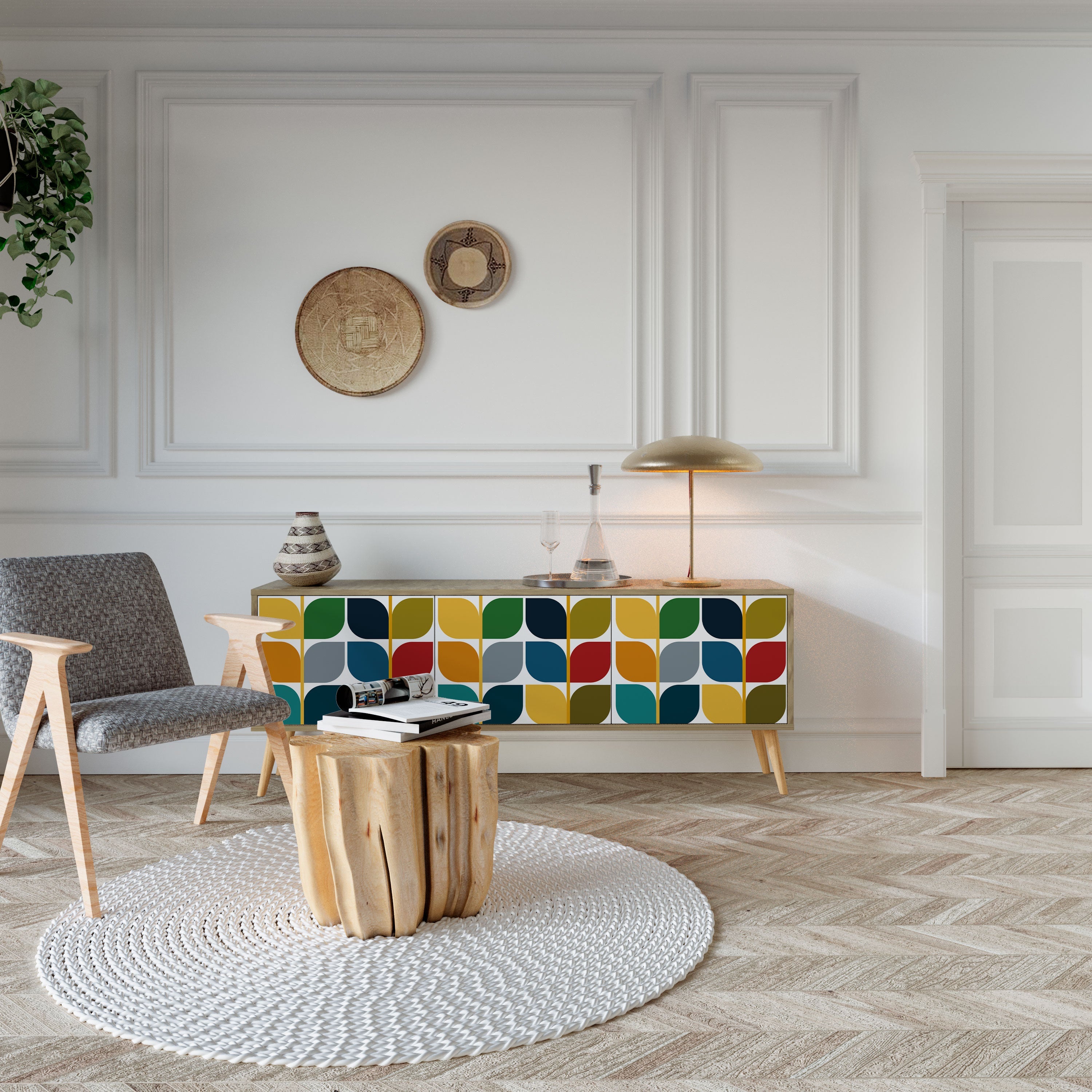 Meuble TV 3 portes effet chêne WEIGHTLESS HOURS