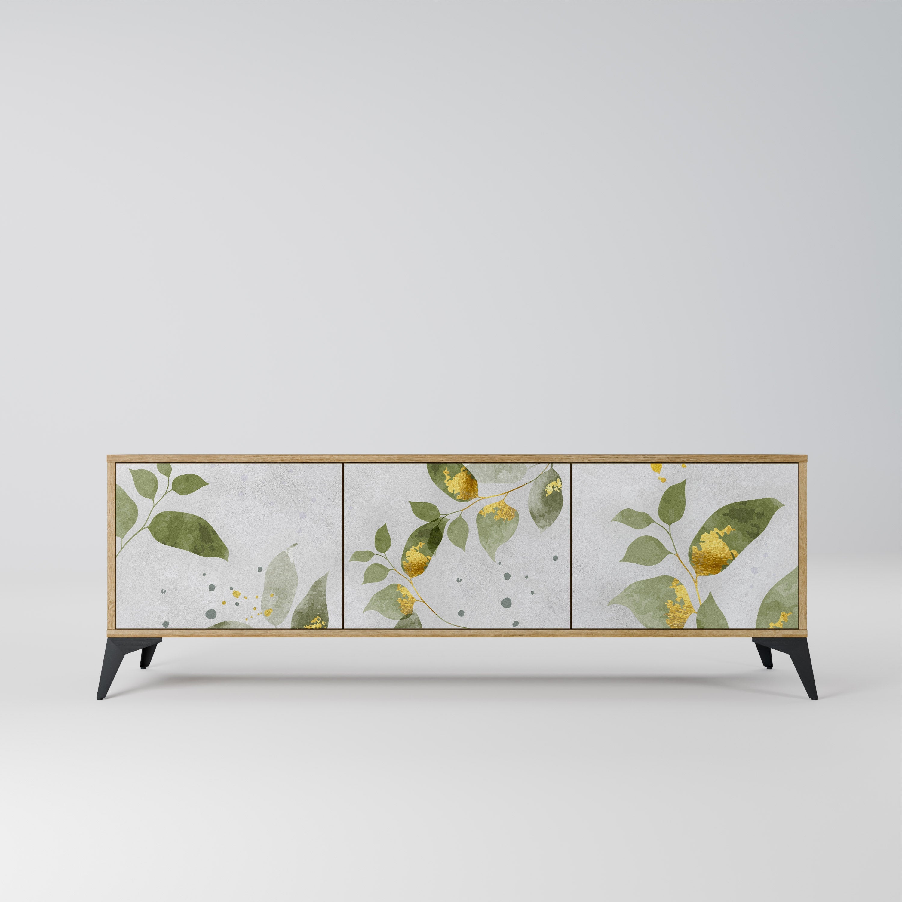 Meuble TV 3 portes ELEGANT BOTANICS effet chêne