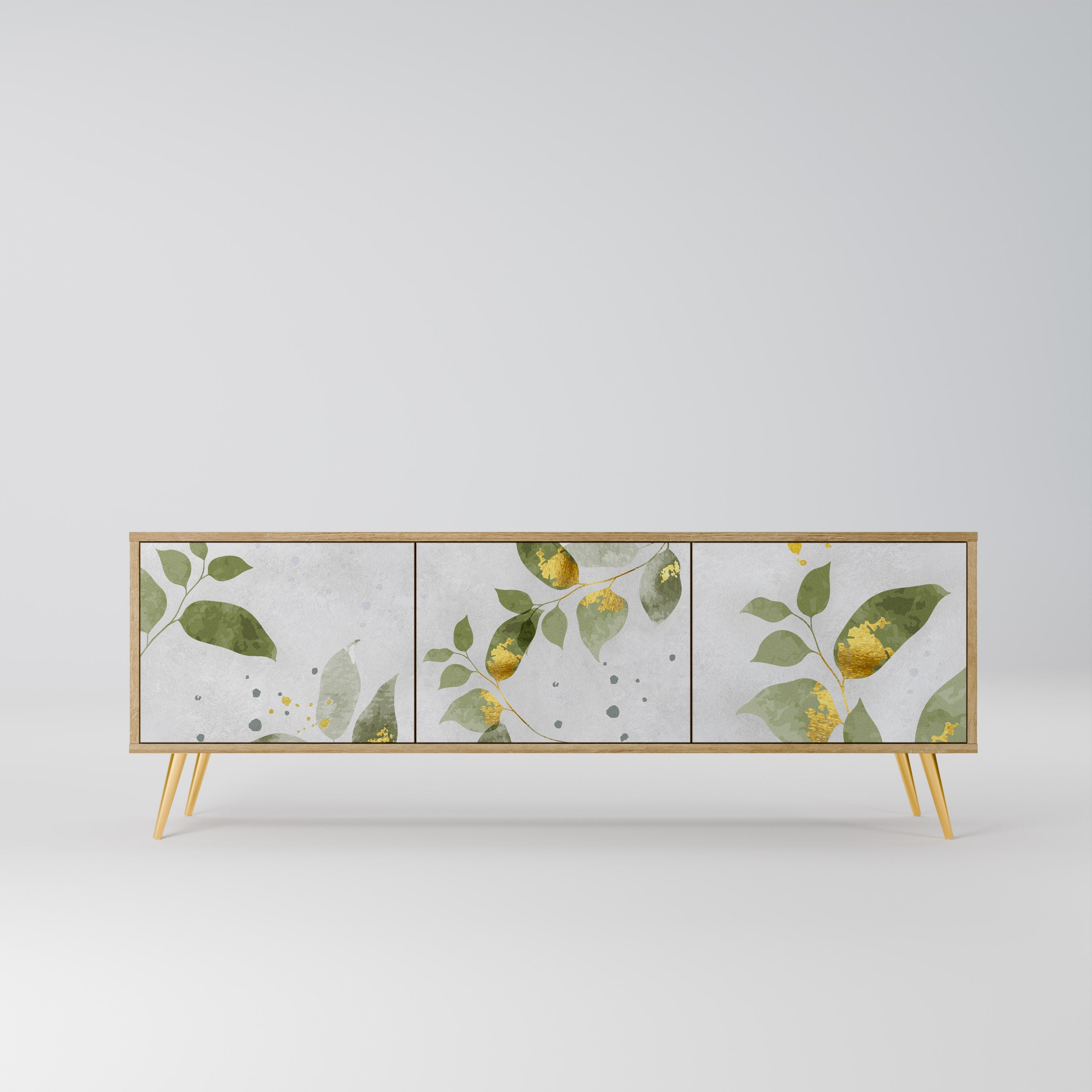 Meuble TV 3 portes ELEGANT BOTANICS effet chêne