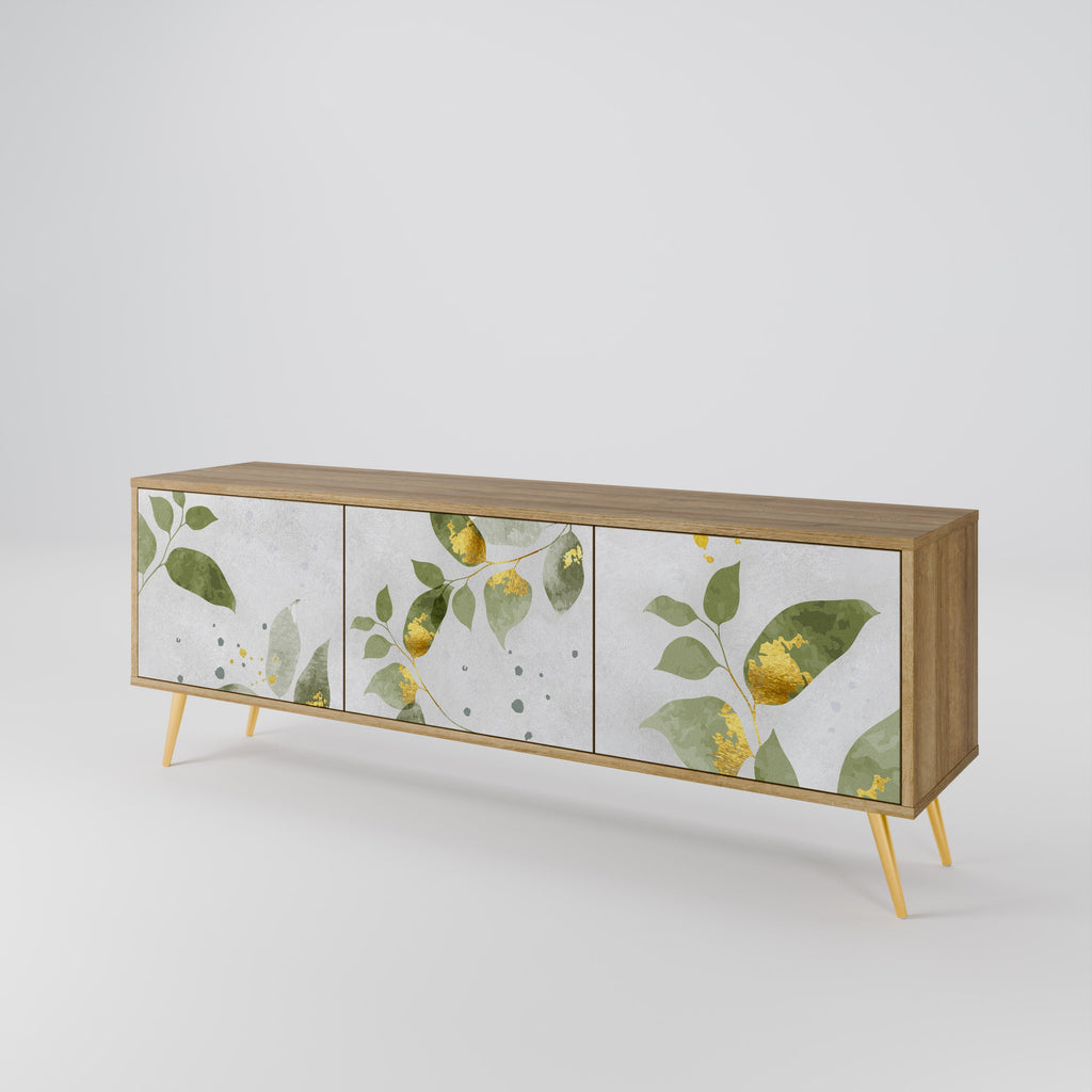 Meuble TV 3 portes ELEGANT BOTANICS effet chêne