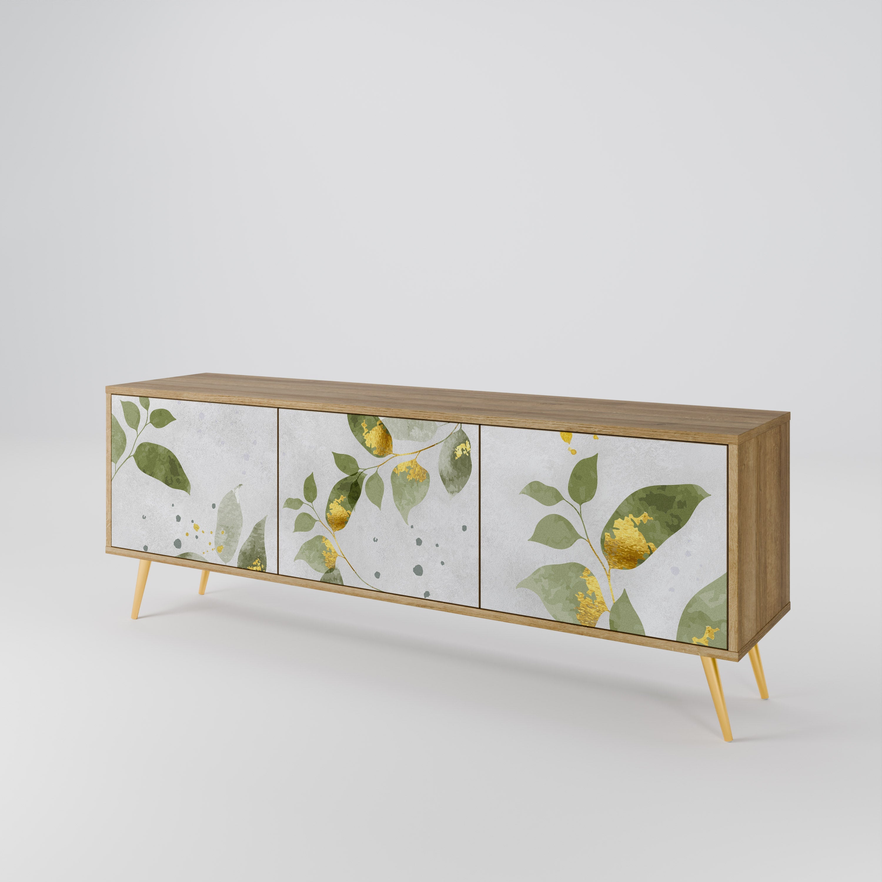 Meuble TV 3 portes ELEGANT BOTANICS effet chêne